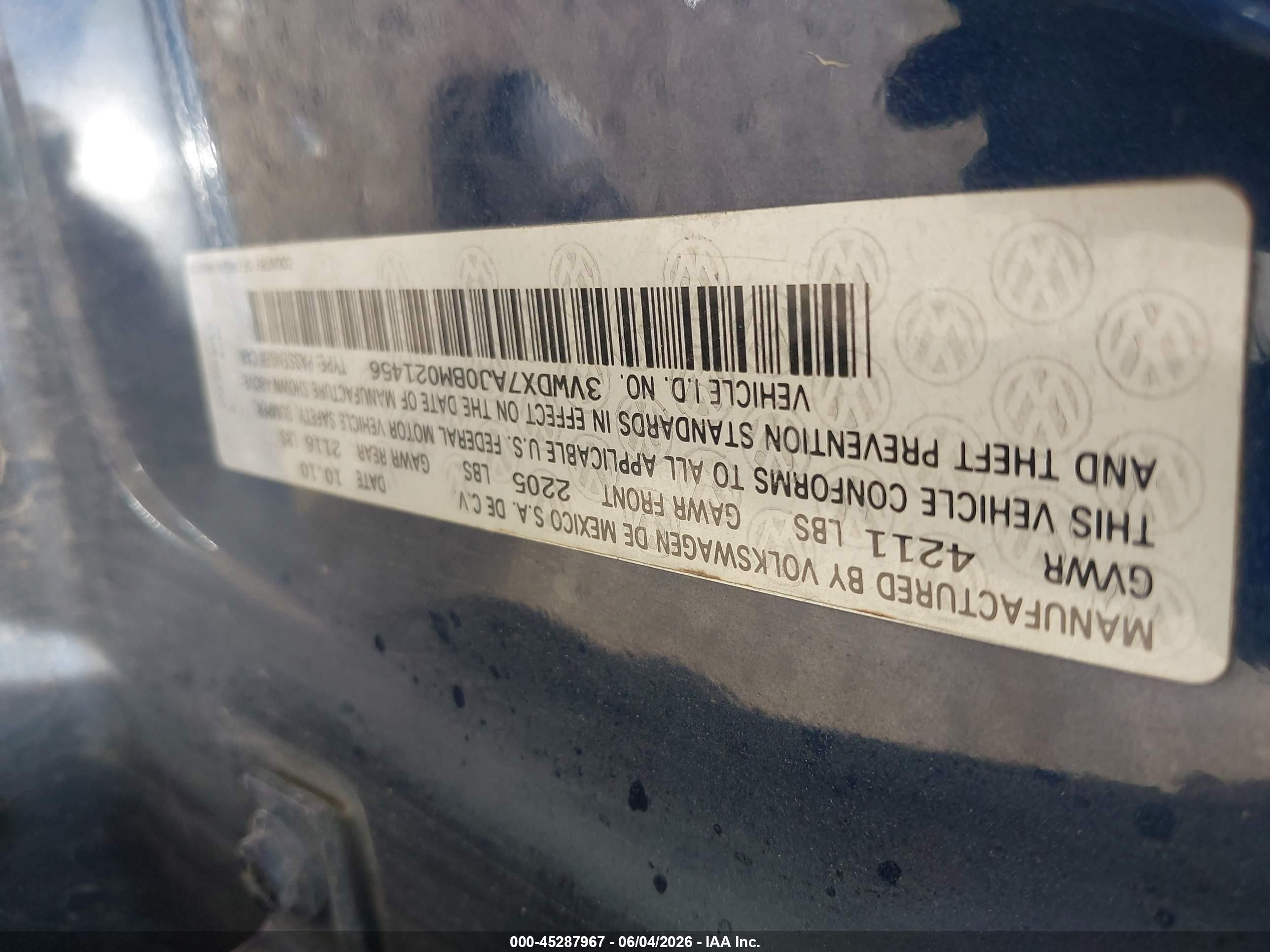 2011 Volkswagen Jetta Se Blue vin: 3VWDX7AJ0BM021456