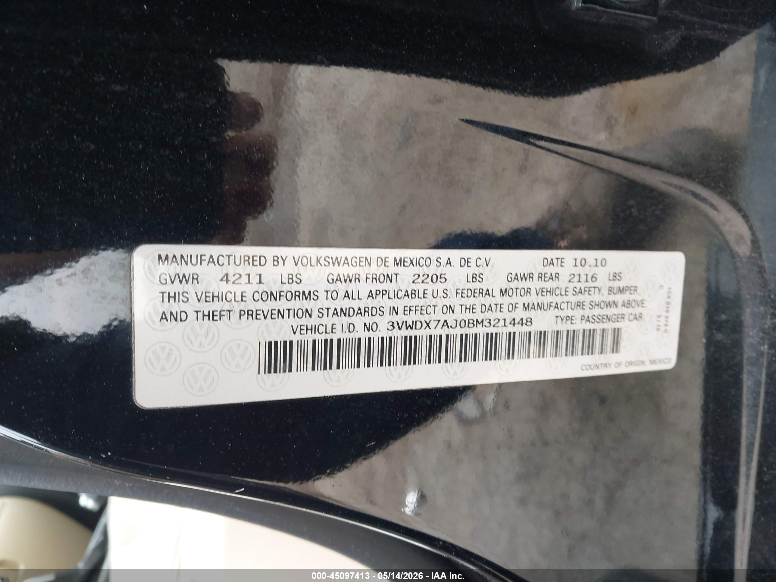 2011 Volkswagen Jetta 2.5l Se Black vin: 3VWDX7AJ0BM321448