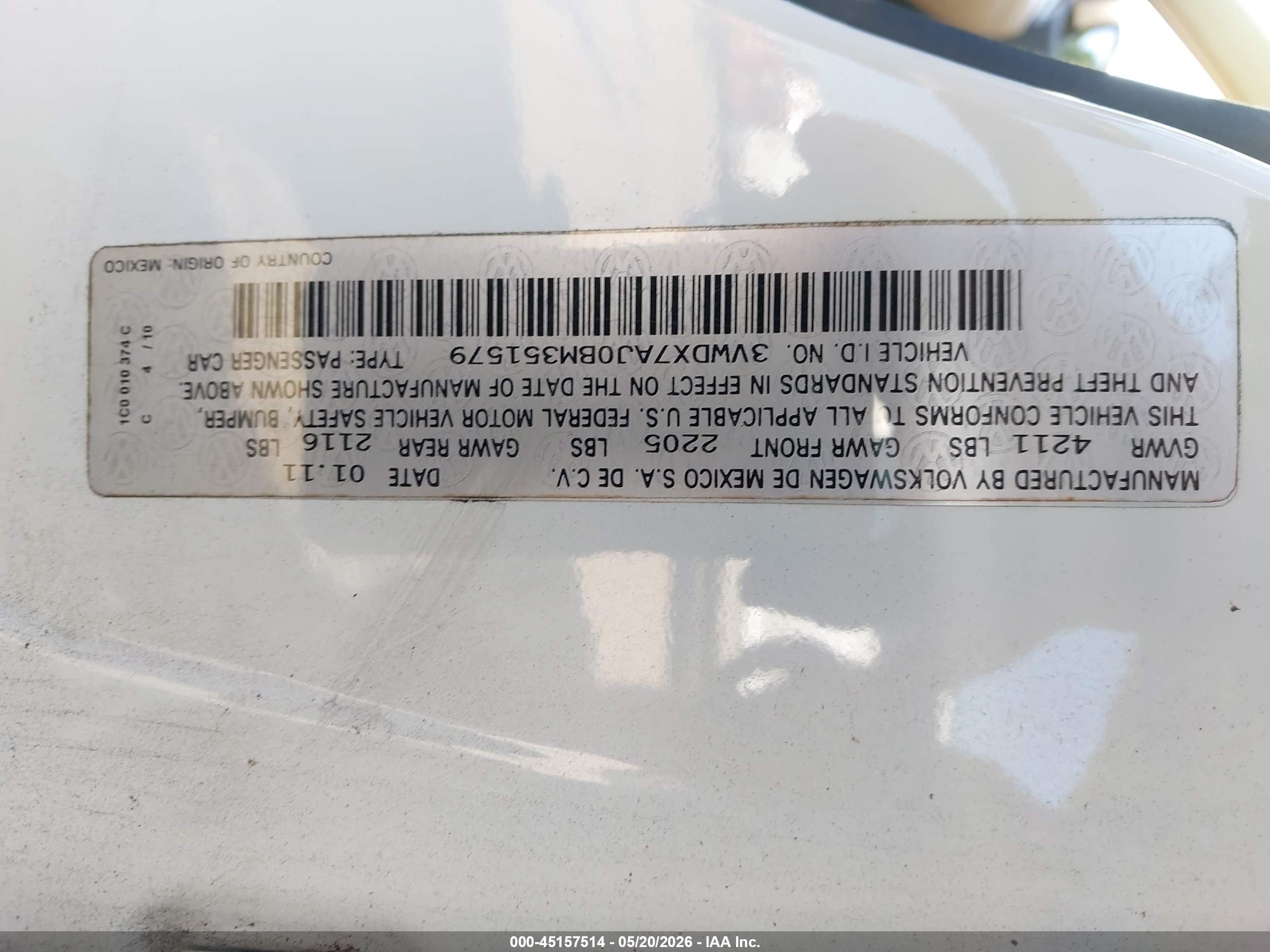 2011 Volkswagen Jetta 2.5l Se White vin: 3VWDX7AJ0BM351579