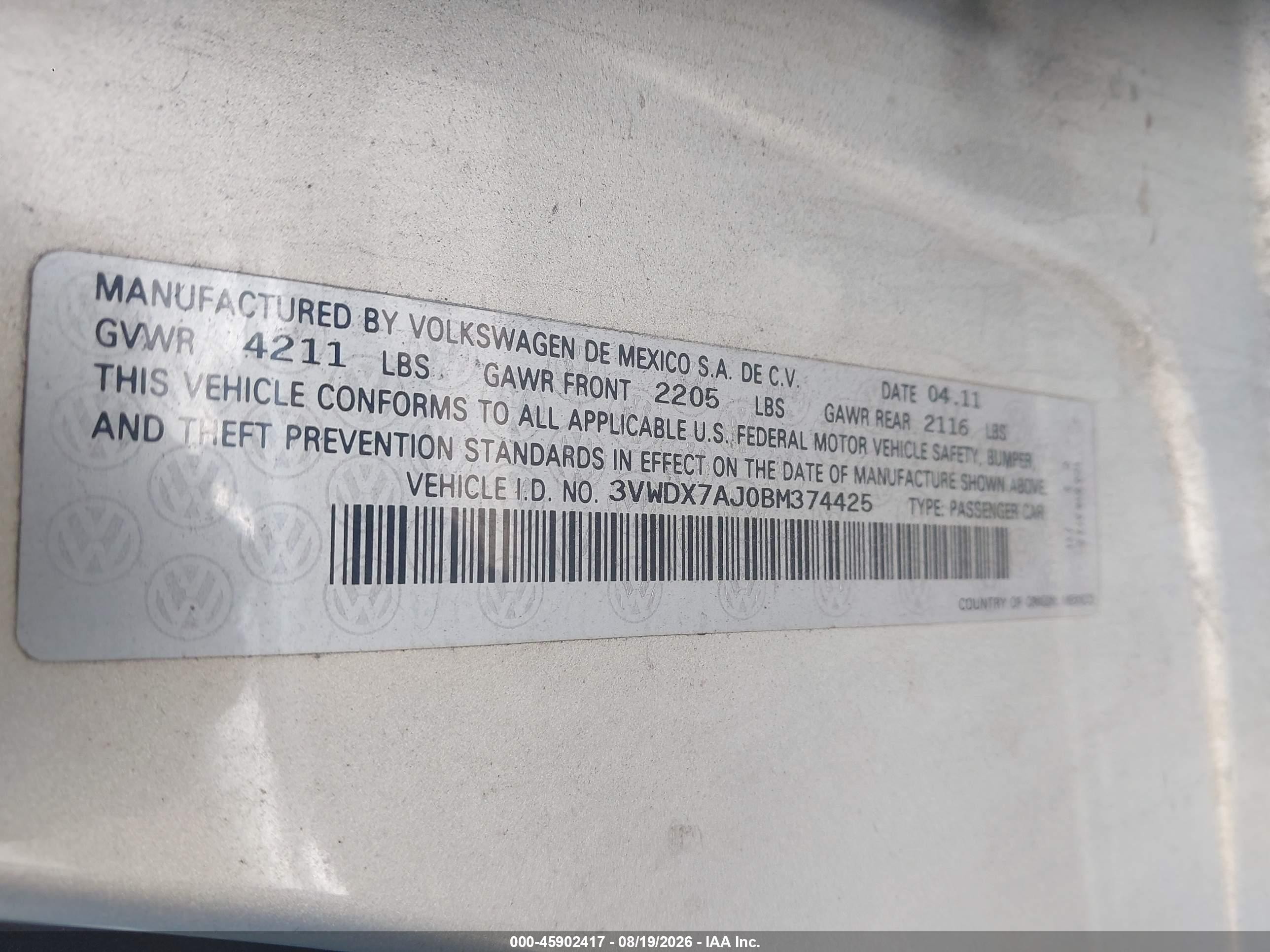 2011 Volkswagen Jetta 2.5l Se Серый vin: 3VWDX7AJ0BM374425