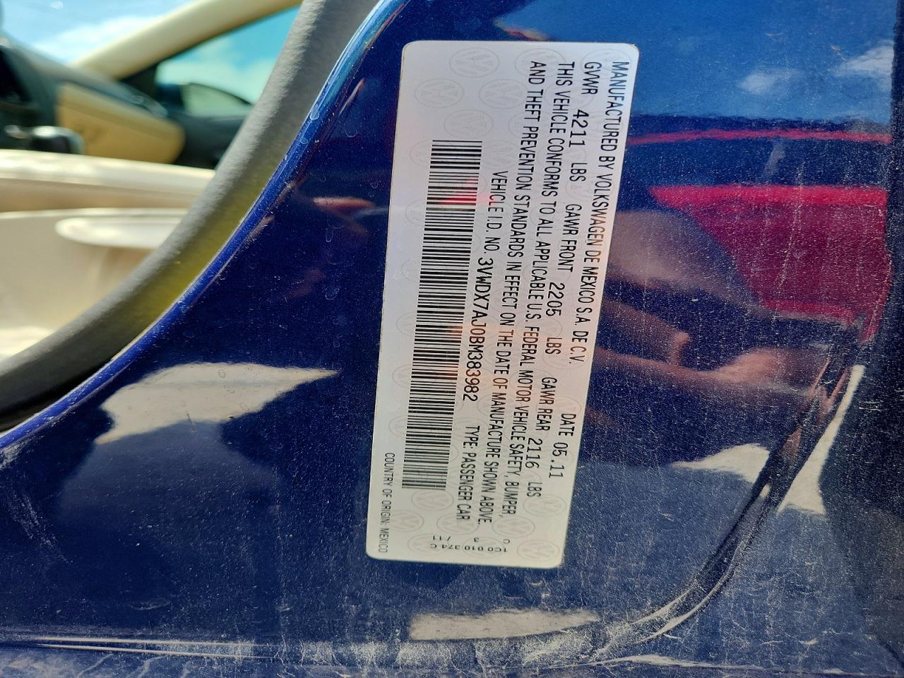 2011 Volkswagen Jetta Se Blue vin: 3VWDX7AJ0BM383982
