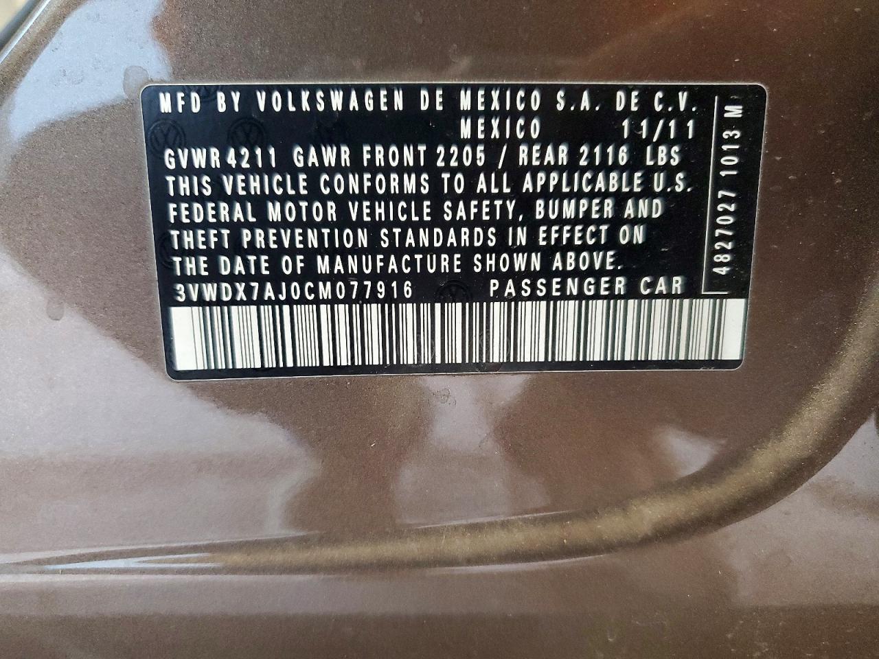 2012 Volkswagen Jetta Se Tan vin: 3VWDX7AJ0CM077916
