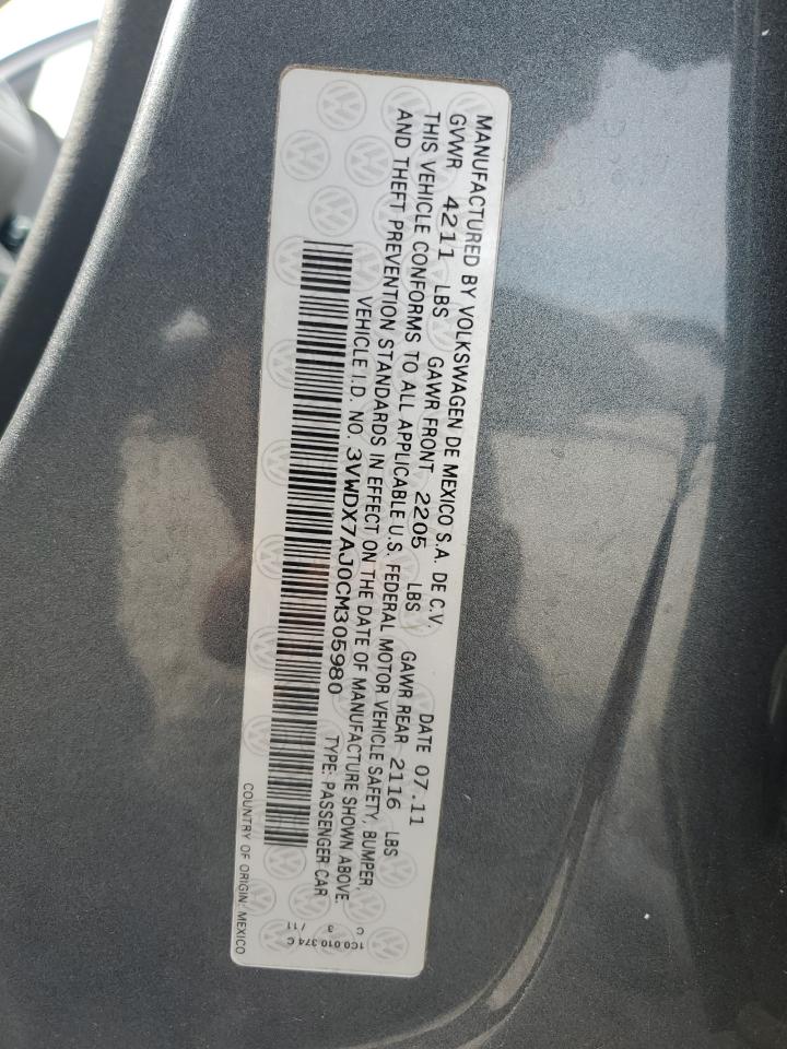 2012 Volkswagen Jetta Se Gray vin: 3VWDX7AJ0CM305980