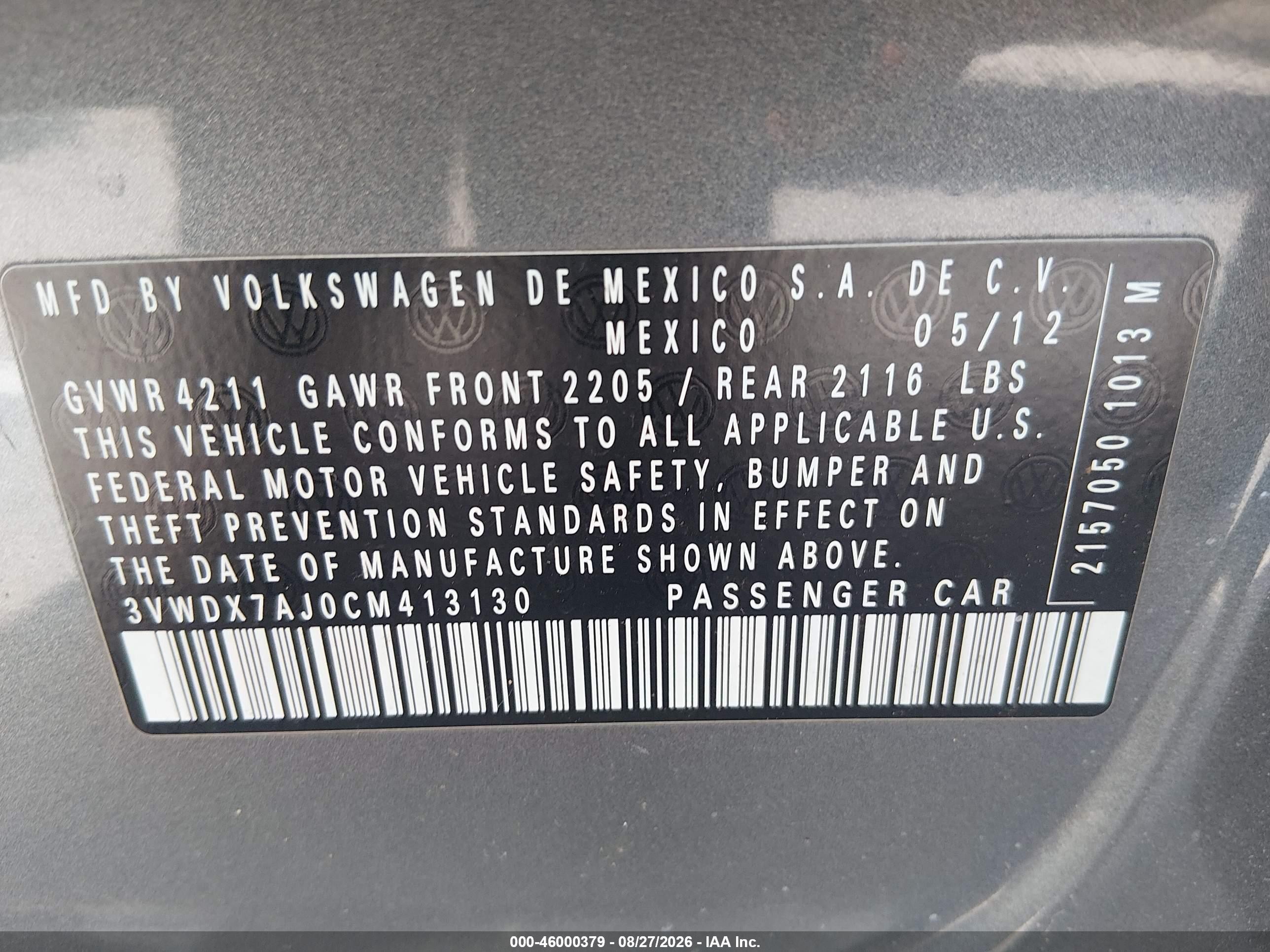 2012 Volkswagen Jetta 2.5l Se Gray vin: 3VWDX7AJ0CM413130