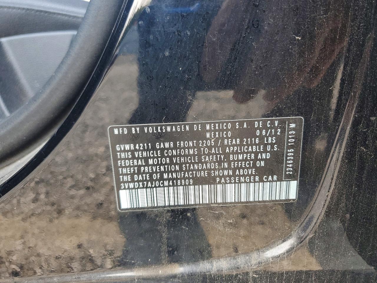 2012 Volkswagen Jetta Se Черный vin: 3VWDX7AJ0CM418909