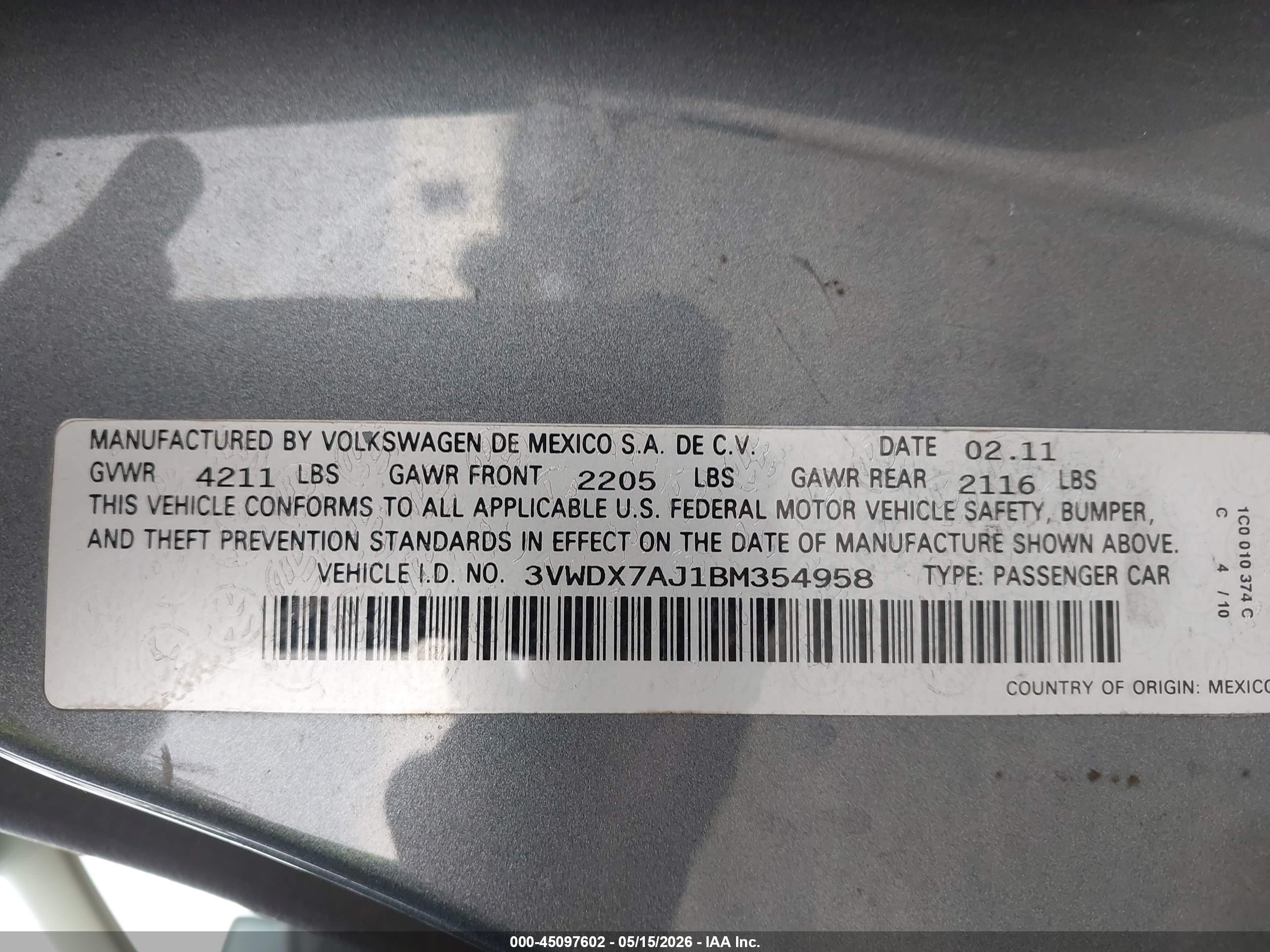 2011 Volkswagen Jetta 2.5l Se Gray vin: 3VWDX7AJ1BM354958