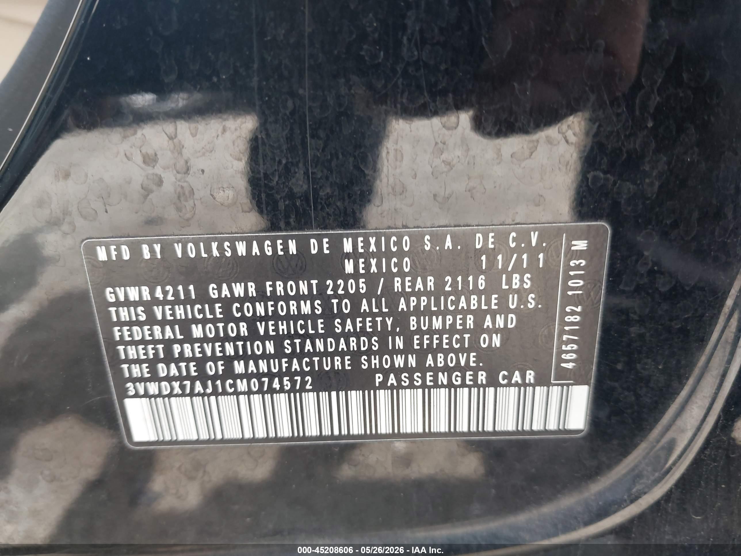2012 Volkswagen Jetta 2.5l Se Black vin: 3VWDX7AJ1CM074572