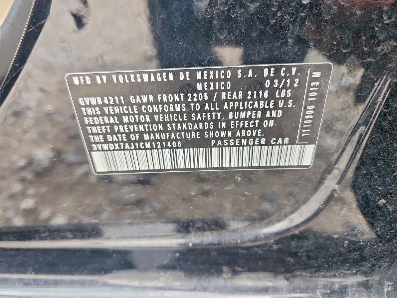 2012 Volkswagen Jetta Se Black vin: 3VWDX7AJ1CM121406