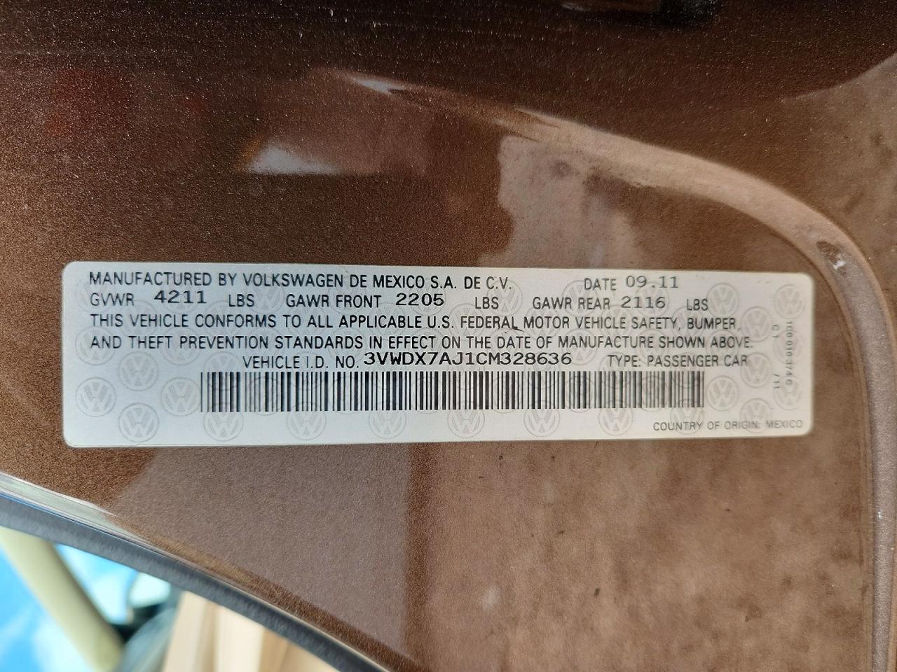 2012 Volkswagen Jetta Se Brown vin: 3VWDX7AJ1CM328636