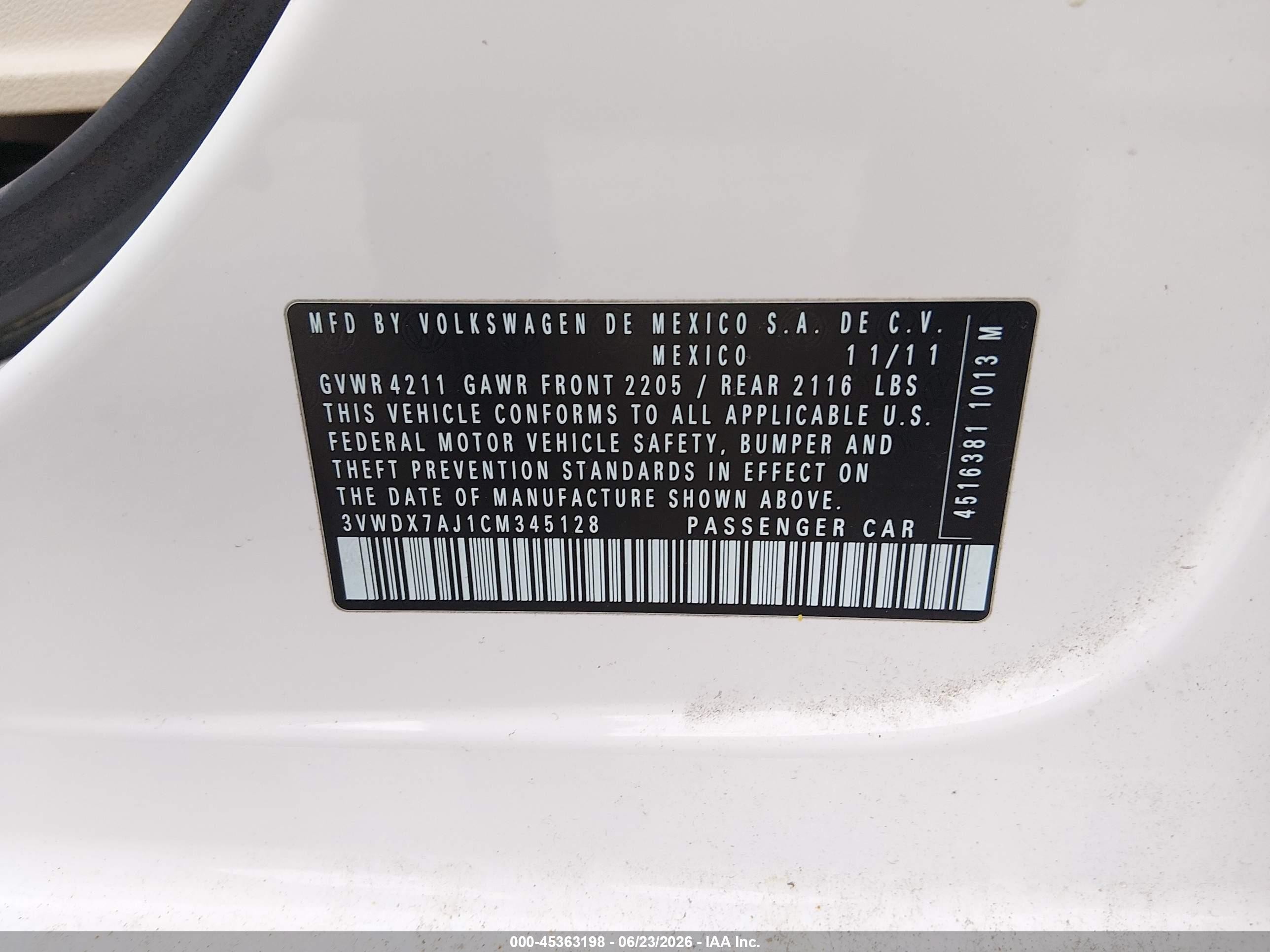 2012 Volkswagen Jetta 2.5l Se White vin: 3VWDX7AJ1CM345128