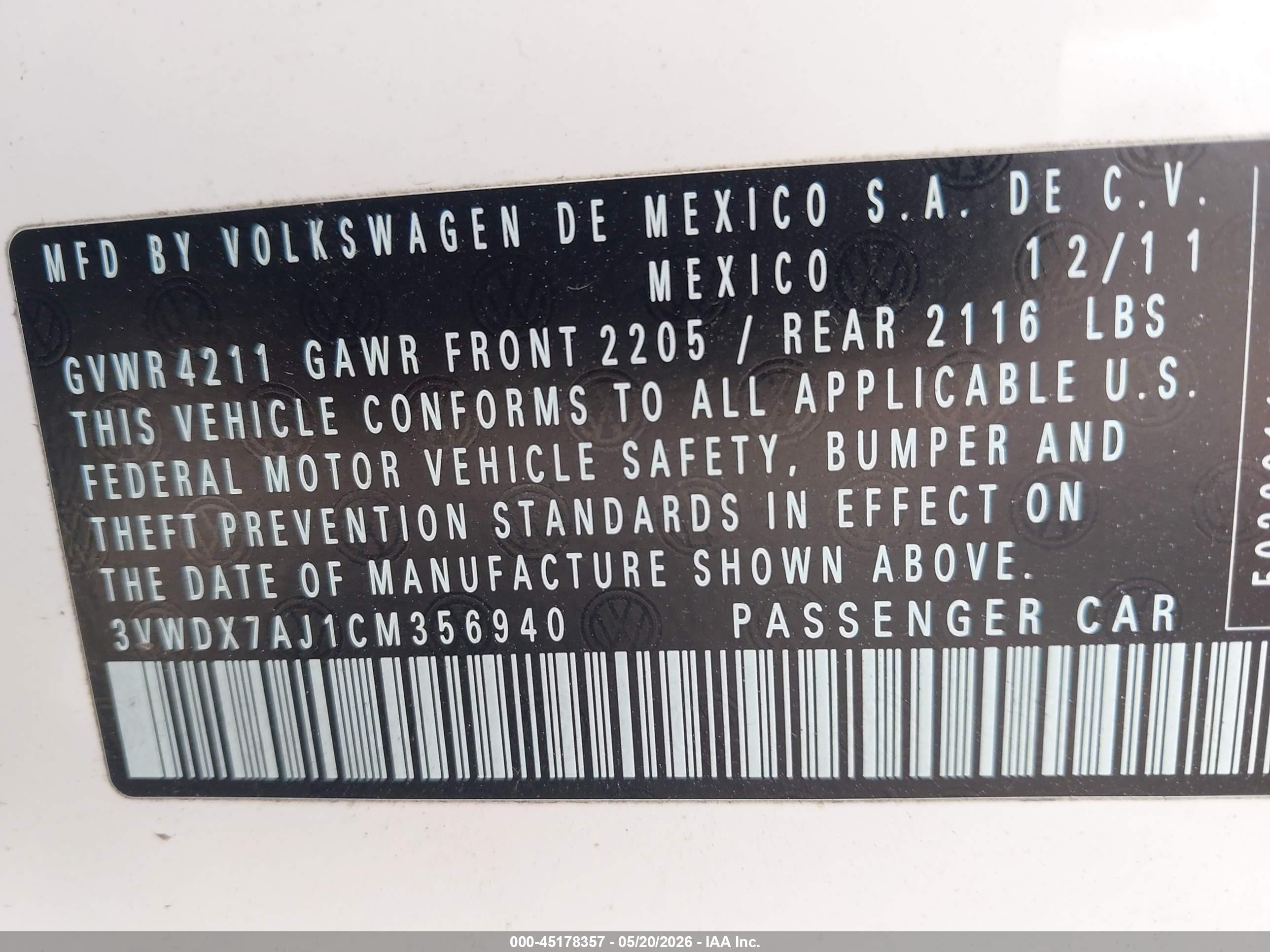 2012 Volkswagen Jetta 2.5l Se White vin: 3VWDX7AJ1CM356940