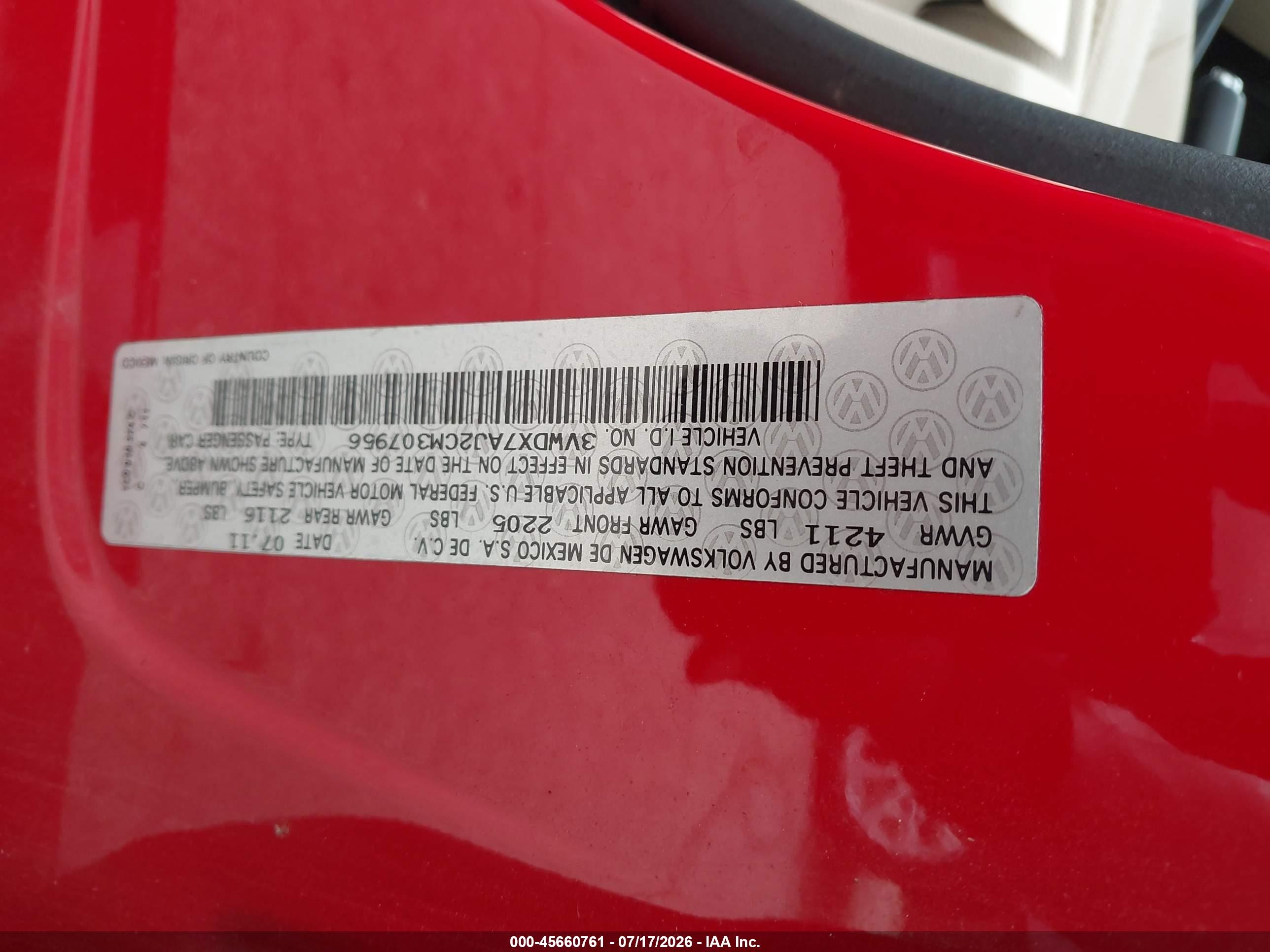 2012 Volkswagen Jetta 2.5l Se Красный vin: 3VWDX7AJ2CM307956