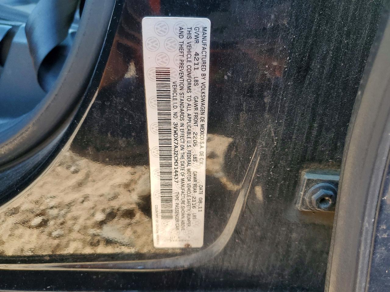 2012 Volkswagen Jetta Se Black vin: 3VWDX7AJ2CM314437