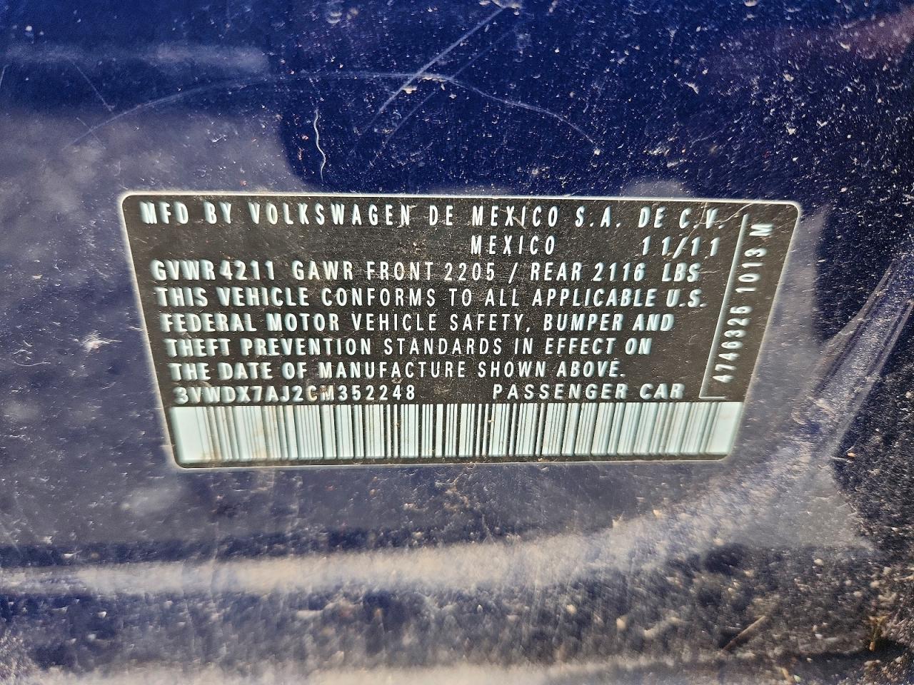 2012 Volkswagen Jetta Se Синий vin: 3VWDX7AJ2CM352248