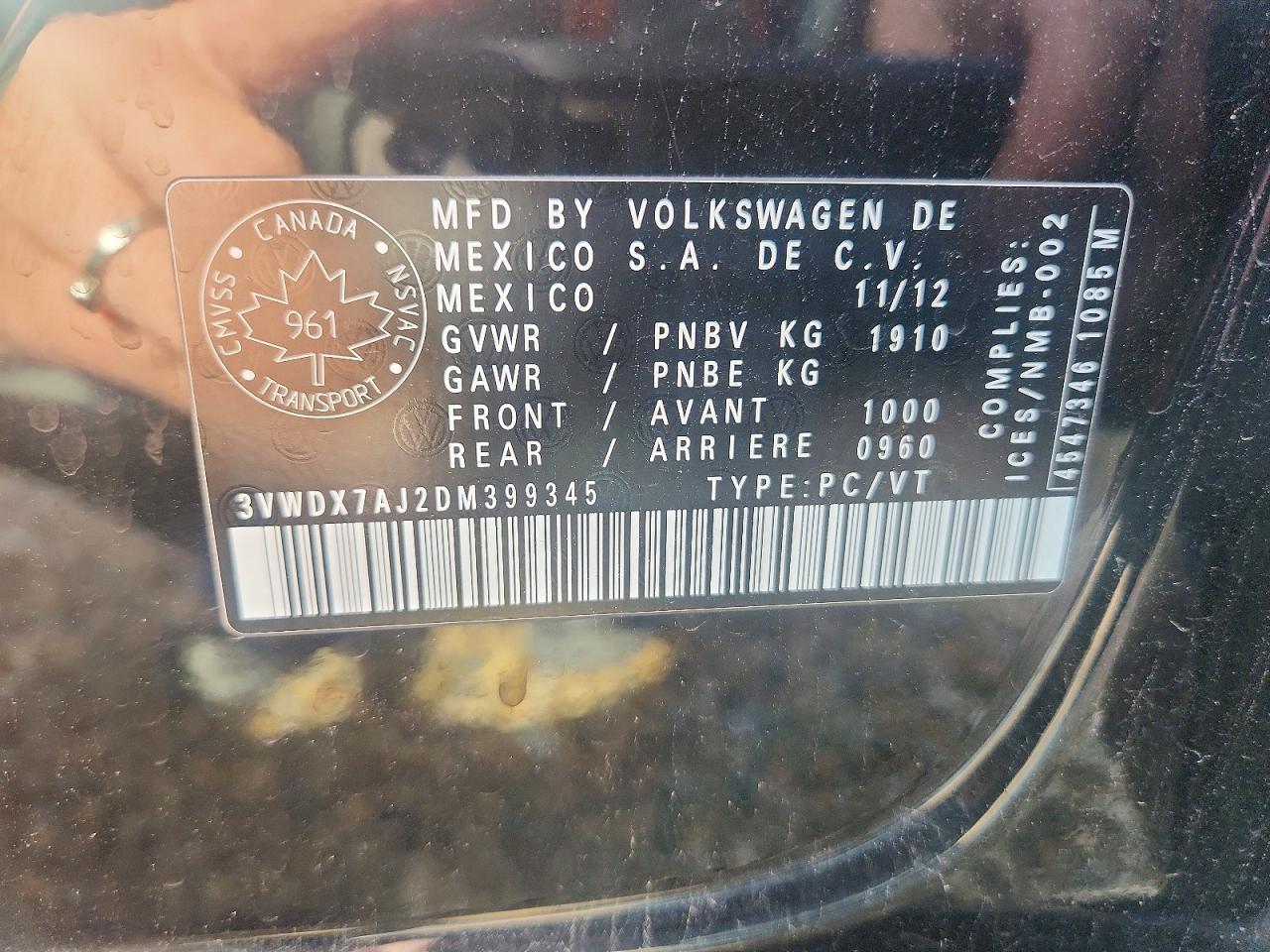 2013 Volkswagen Jetta Black vin: 3VWDX7AJ2DM399345