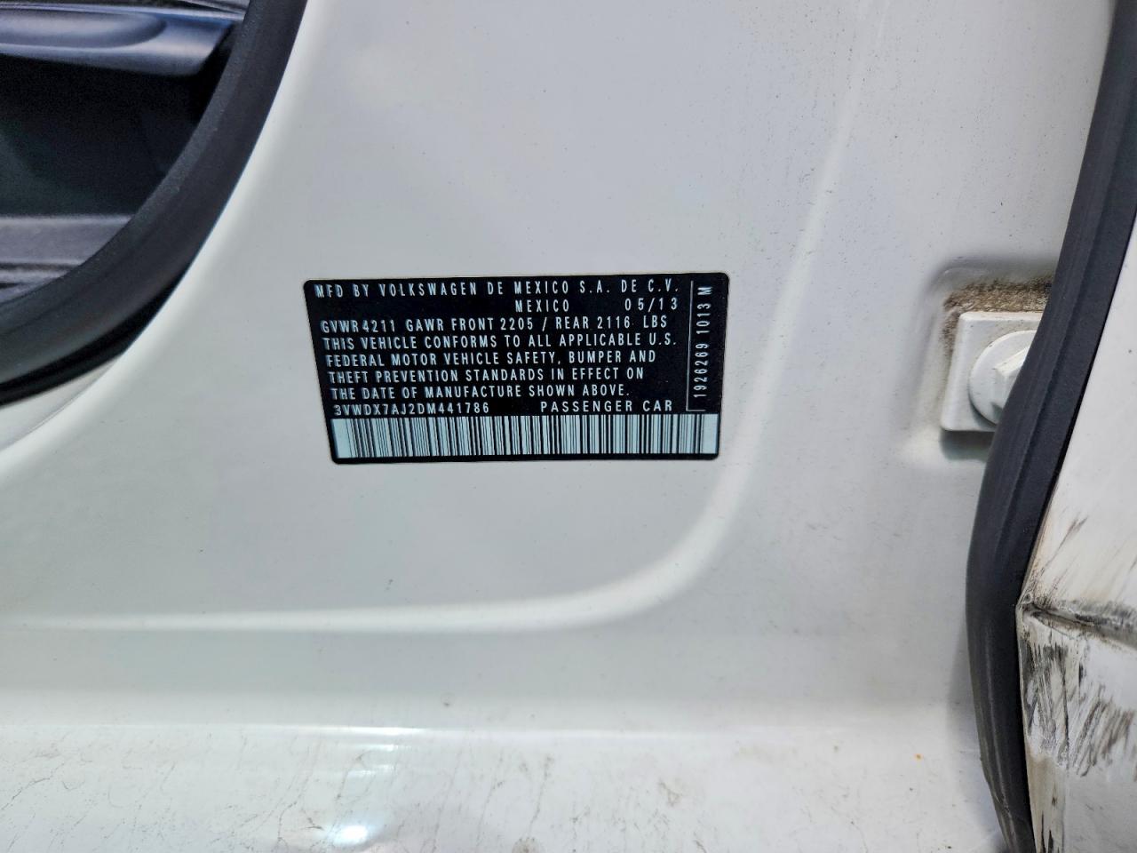 2013 Volkswagen Jetta Se White vin: 3VWDX7AJ2DM441786