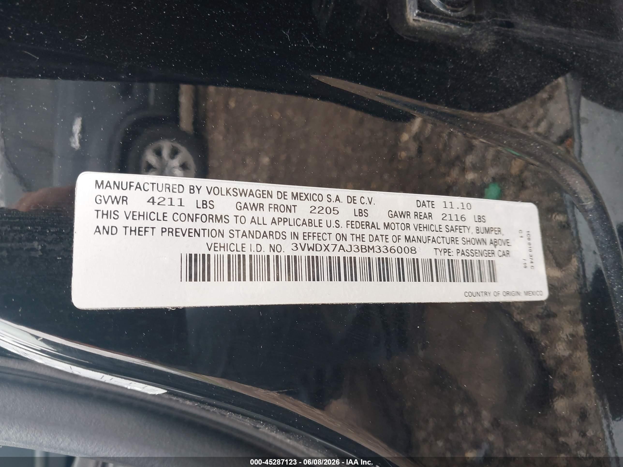 2011 Volkswagen Jetta 2.5l Se Черный vin: 3VWDX7AJ3BM336008