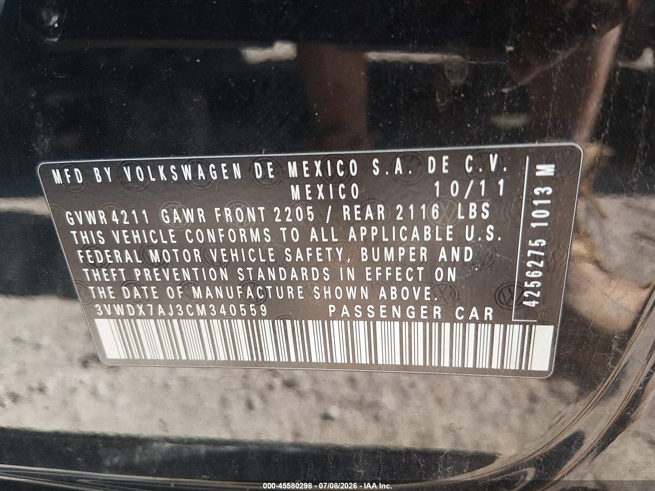 2012 Volkswagen Jetta 2.5l Se Black vin: 3VWDX7AJ3CM340559