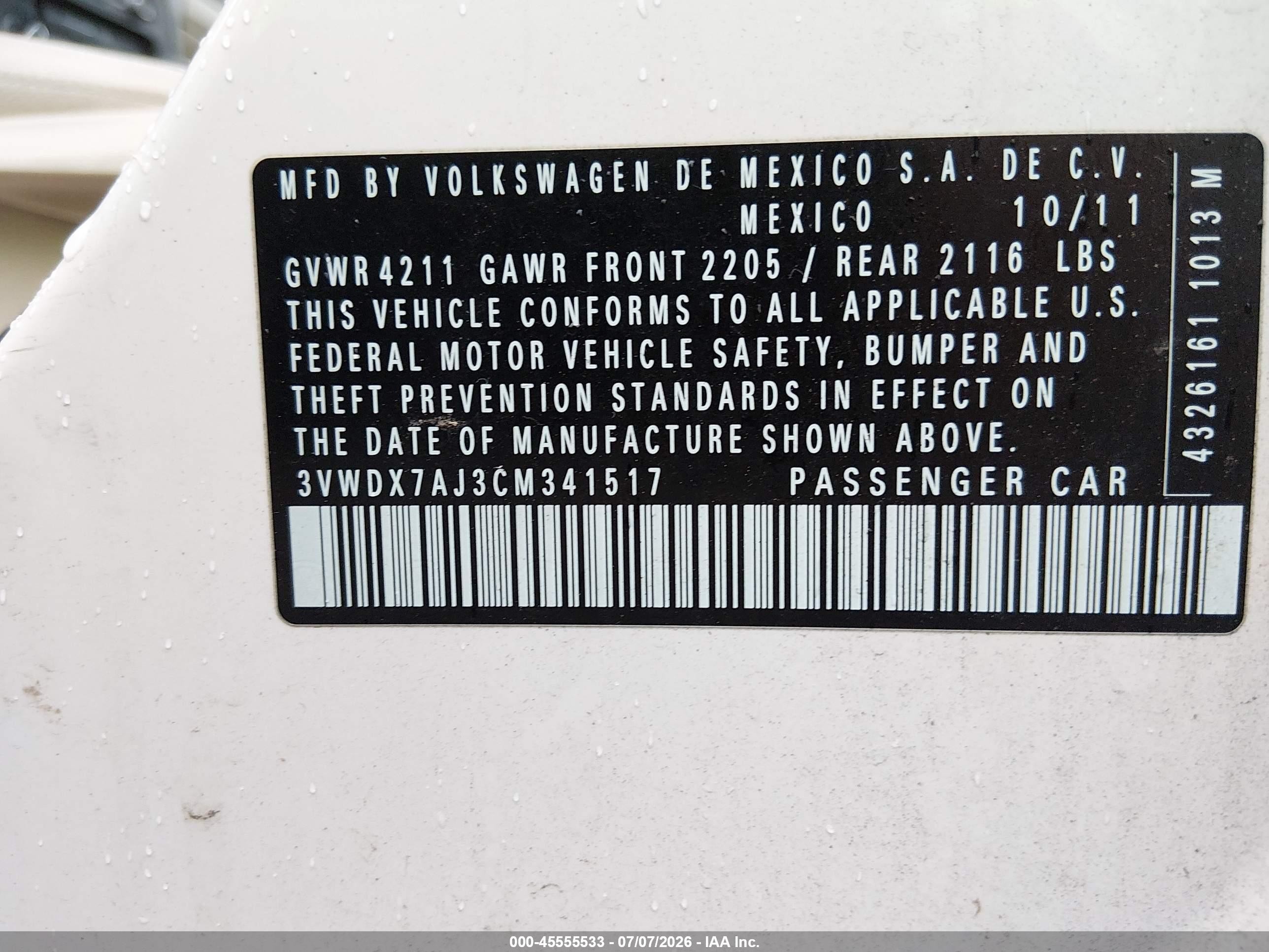 2012 Volkswagen Jetta 2.5l Se Белый vin: 3VWDX7AJ3CM341517
