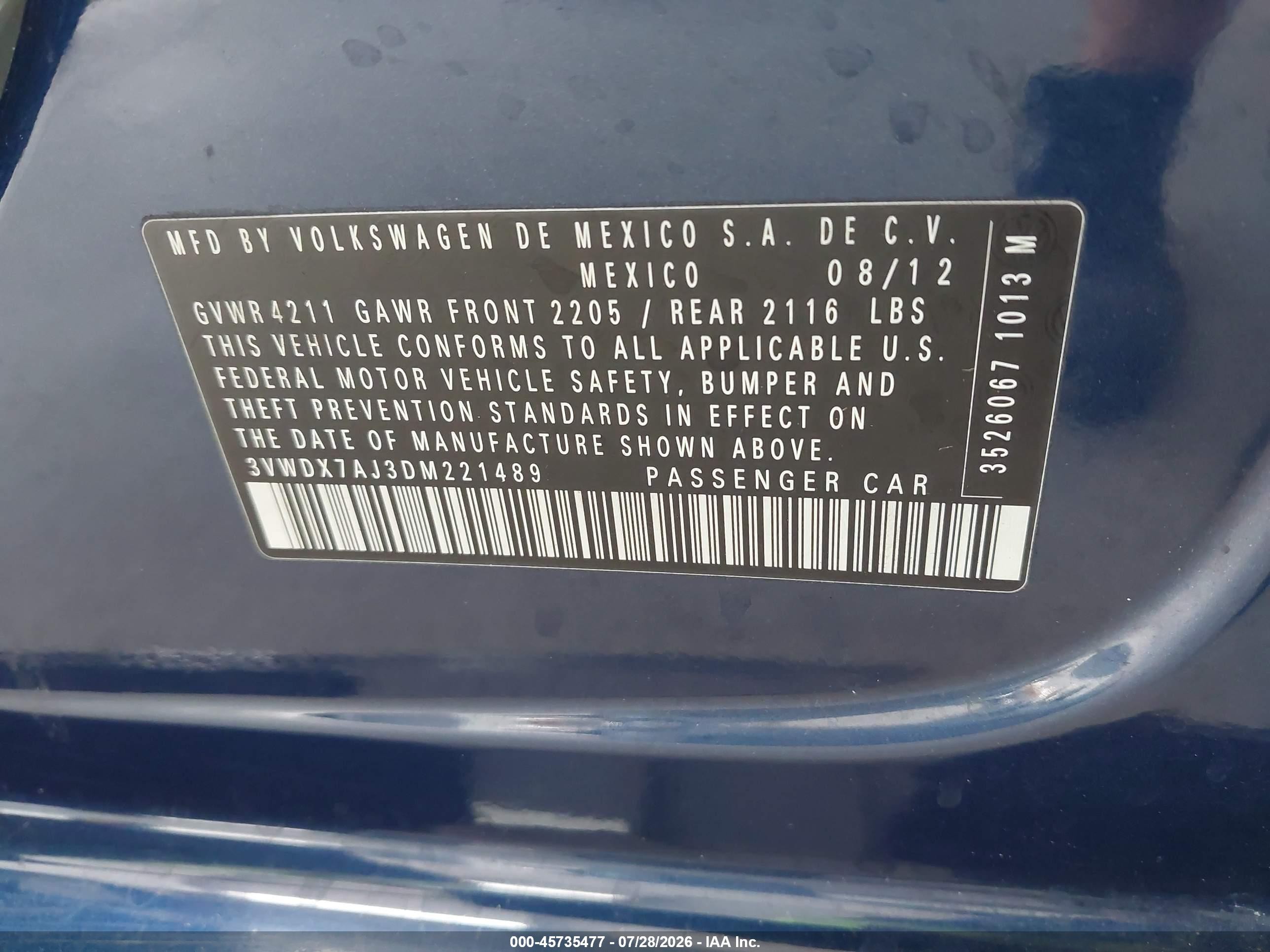 2013 Volkswagen Jetta 2.5l Se Blue vin: 3VWDX7AJ3DM221489