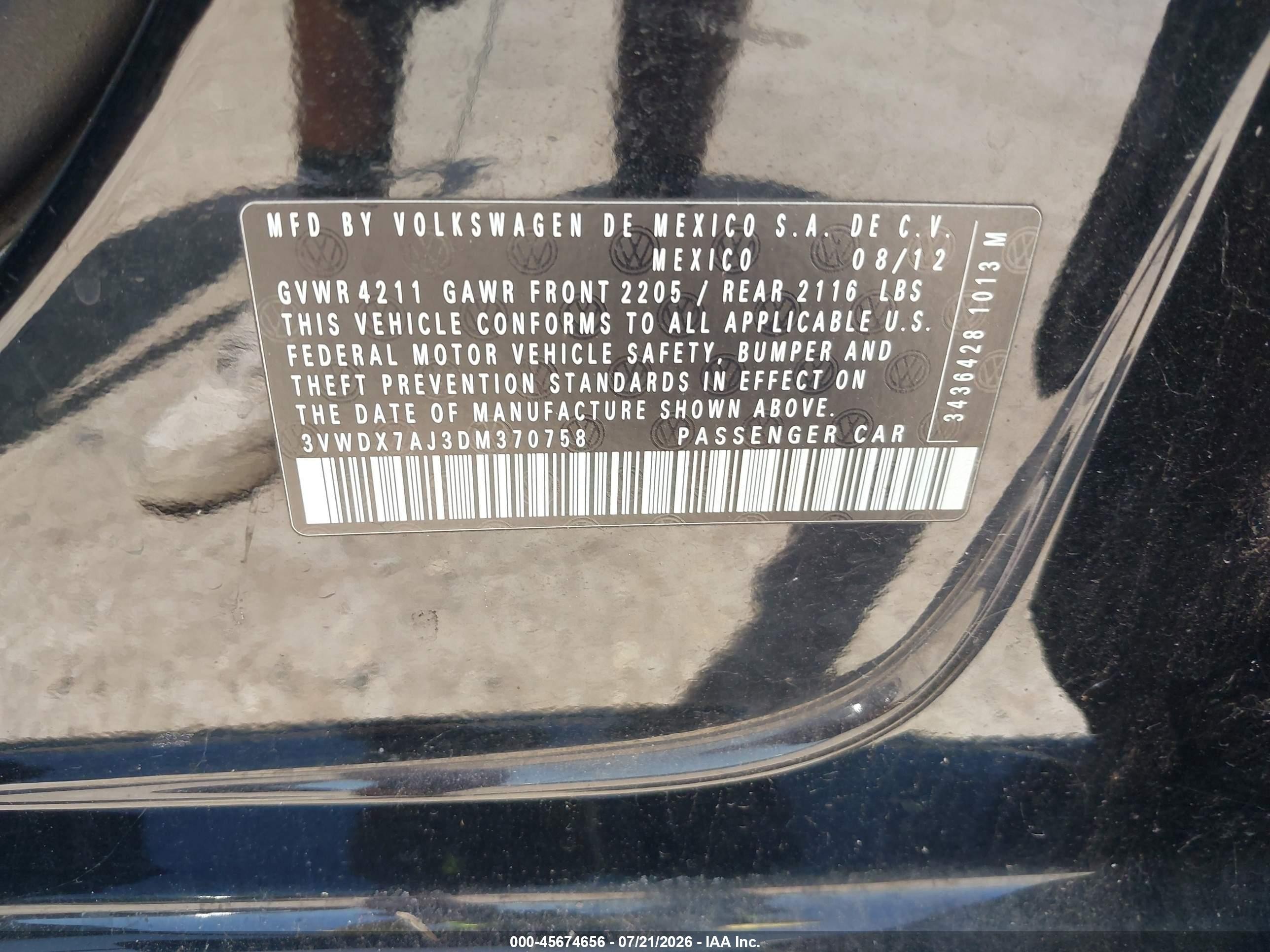 2013 Volkswagen Jetta 2.5l Se Черный vin: 3VWDX7AJ3DM370758
