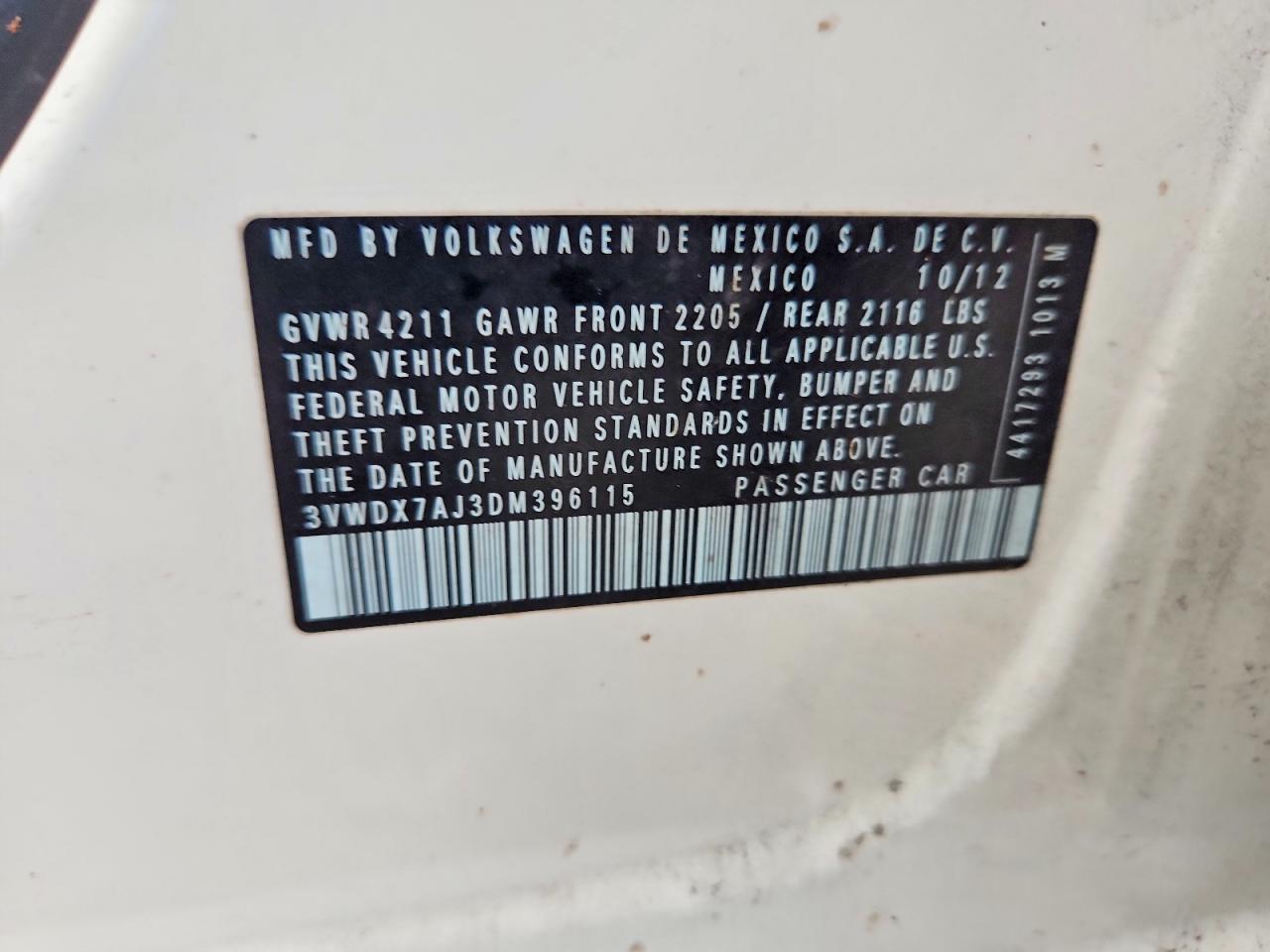 2013 Volkswagen Jetta Se White vin: 3VWDX7AJ3DM396115