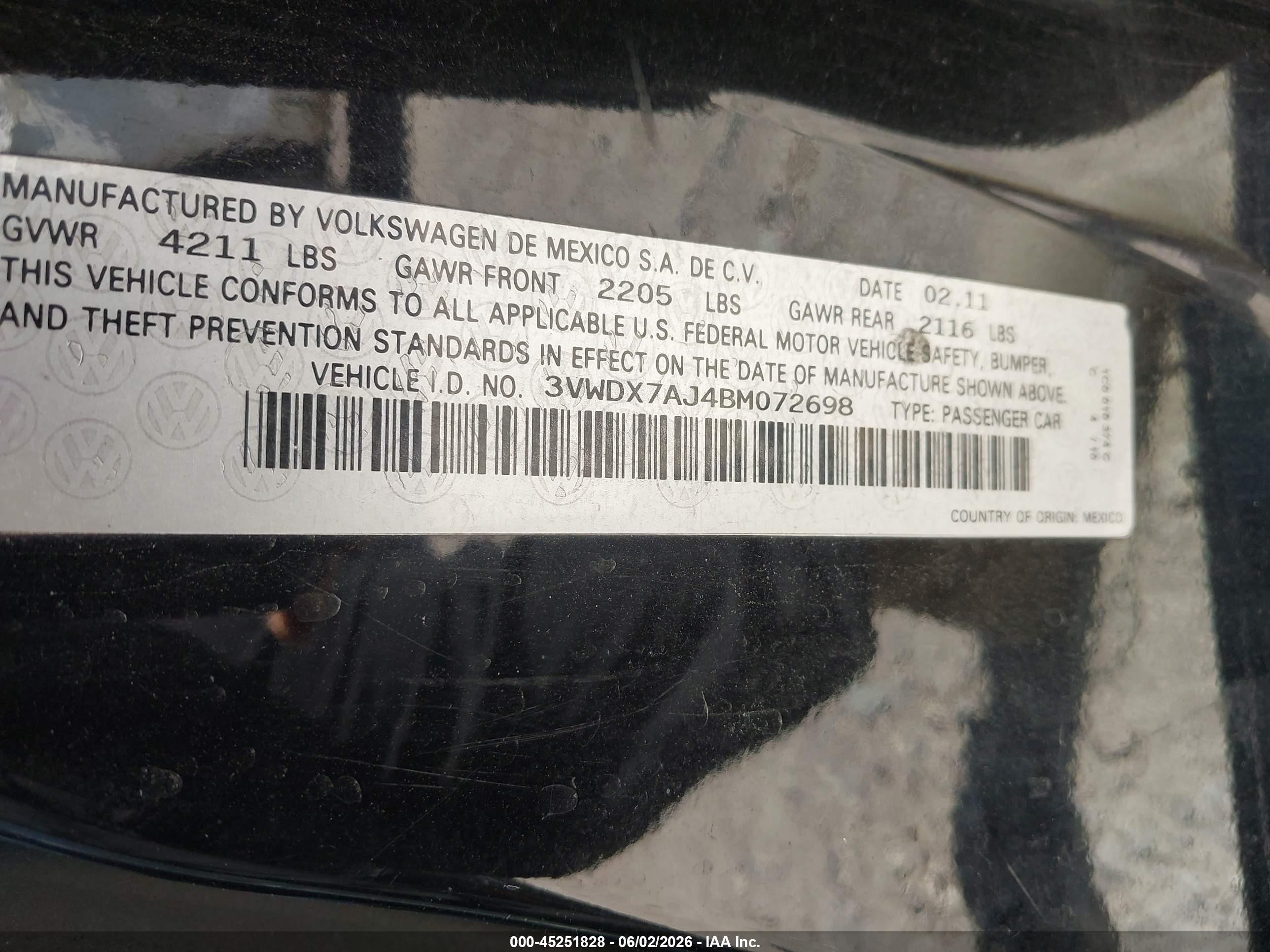 2011 Volkswagen Jetta 2.5l Se Black vin: 3VWDX7AJ4BM072698