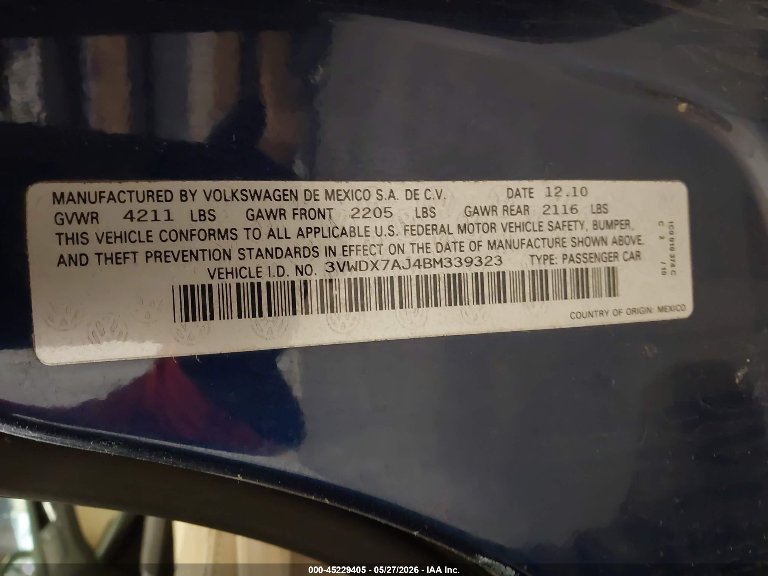 2011 Volkswagen Jetta 2.5l Se Blue vin: 3VWDX7AJ4BM339323