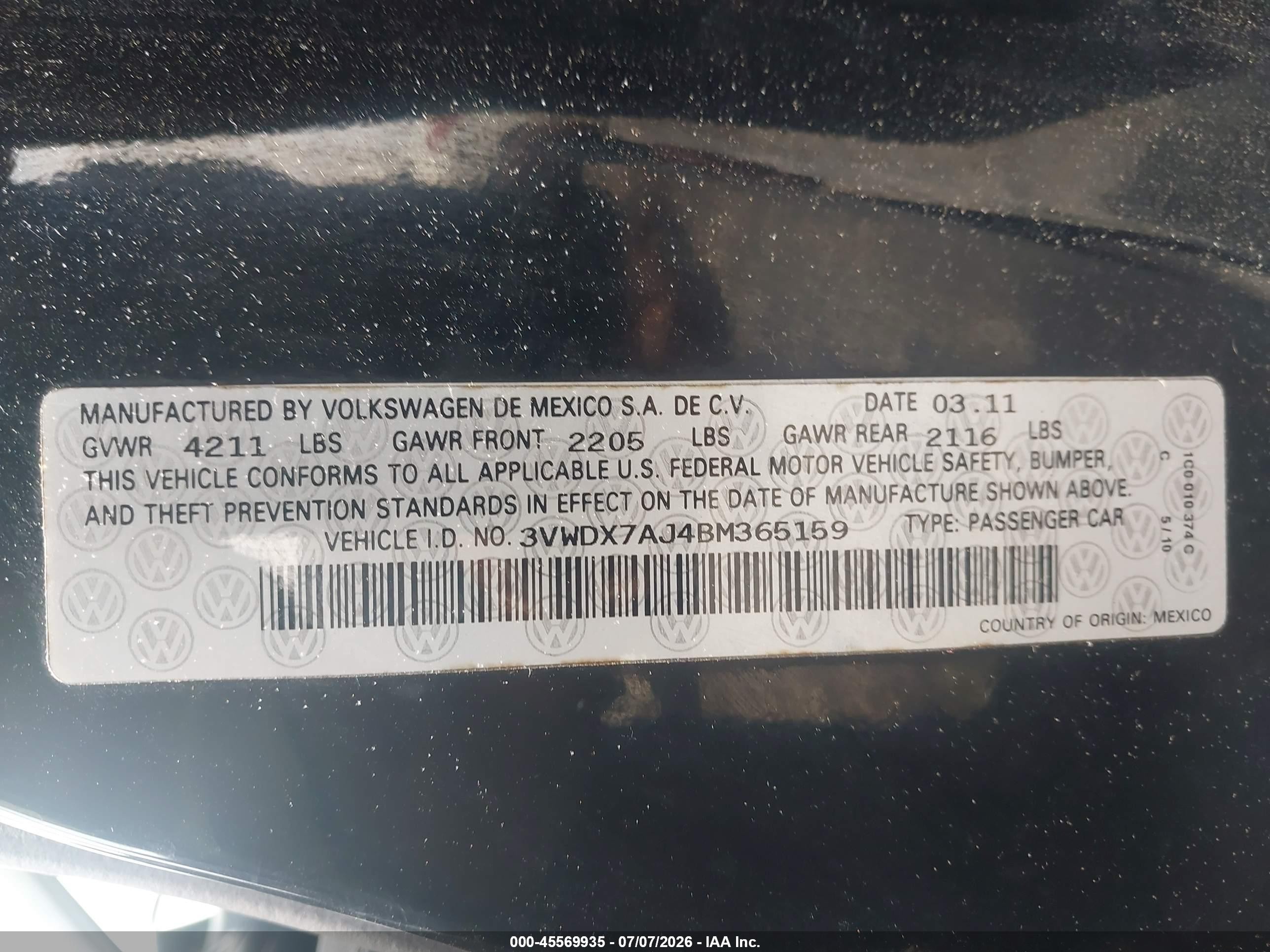 2011 Volkswagen Jetta 2.5l Se Black vin: 3VWDX7AJ4BM365159