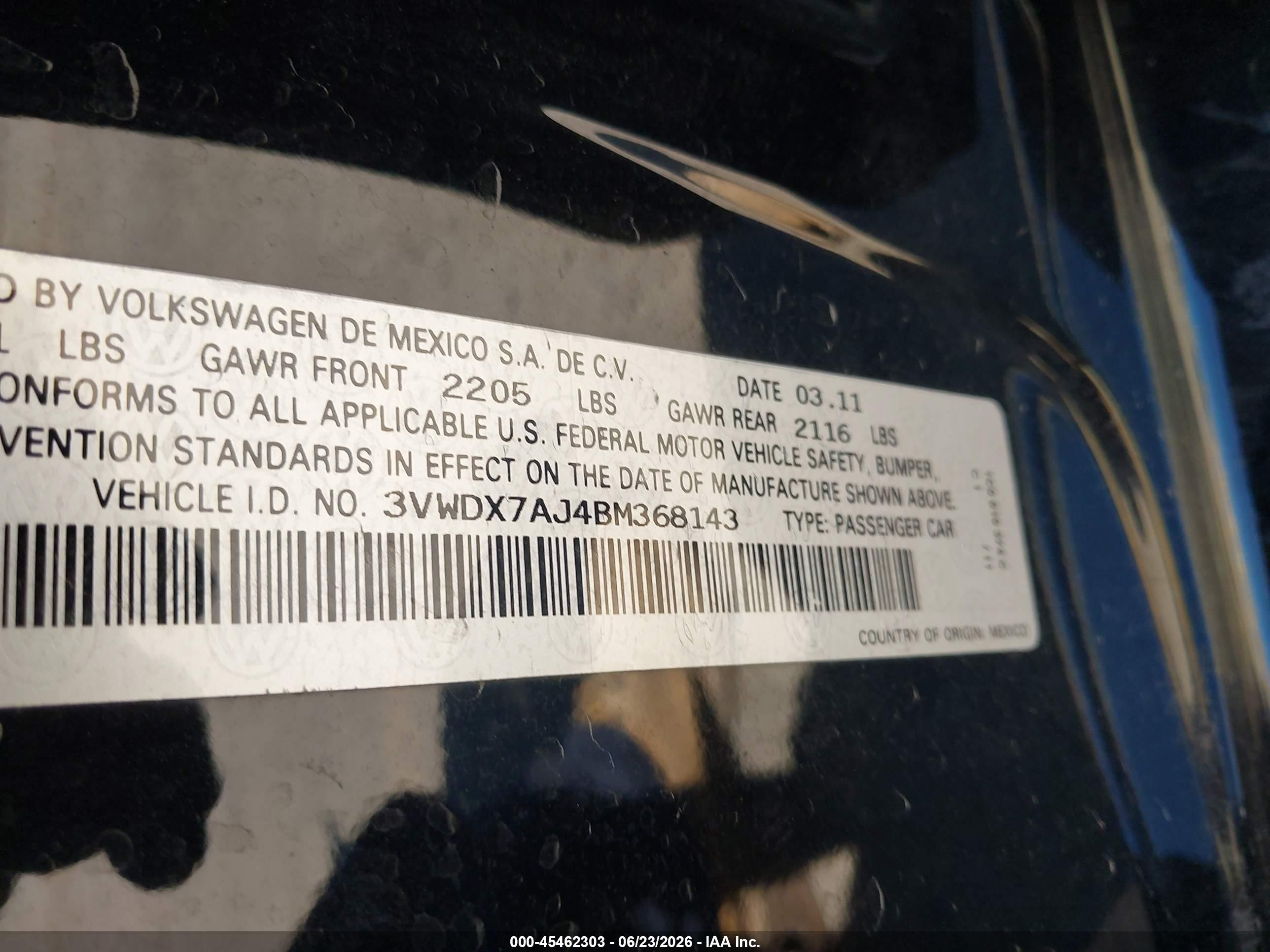 2011 Volkswagen Jetta 2.5l Se Black vin: 3VWDX7AJ4BM368143