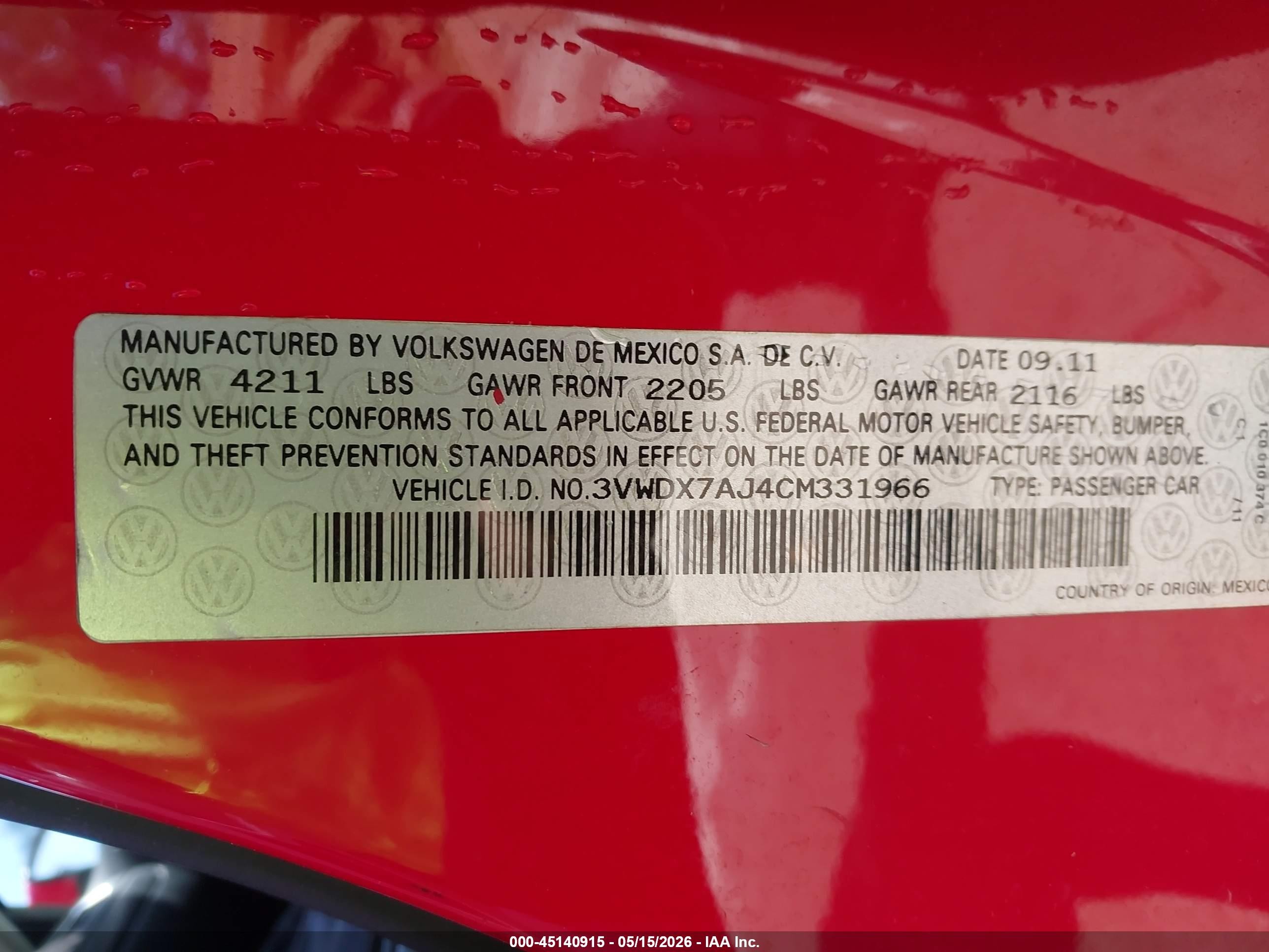 2012 Volkswagen Jetta 2.5l Se Red vin: 3VWDX7AJ4CM331966