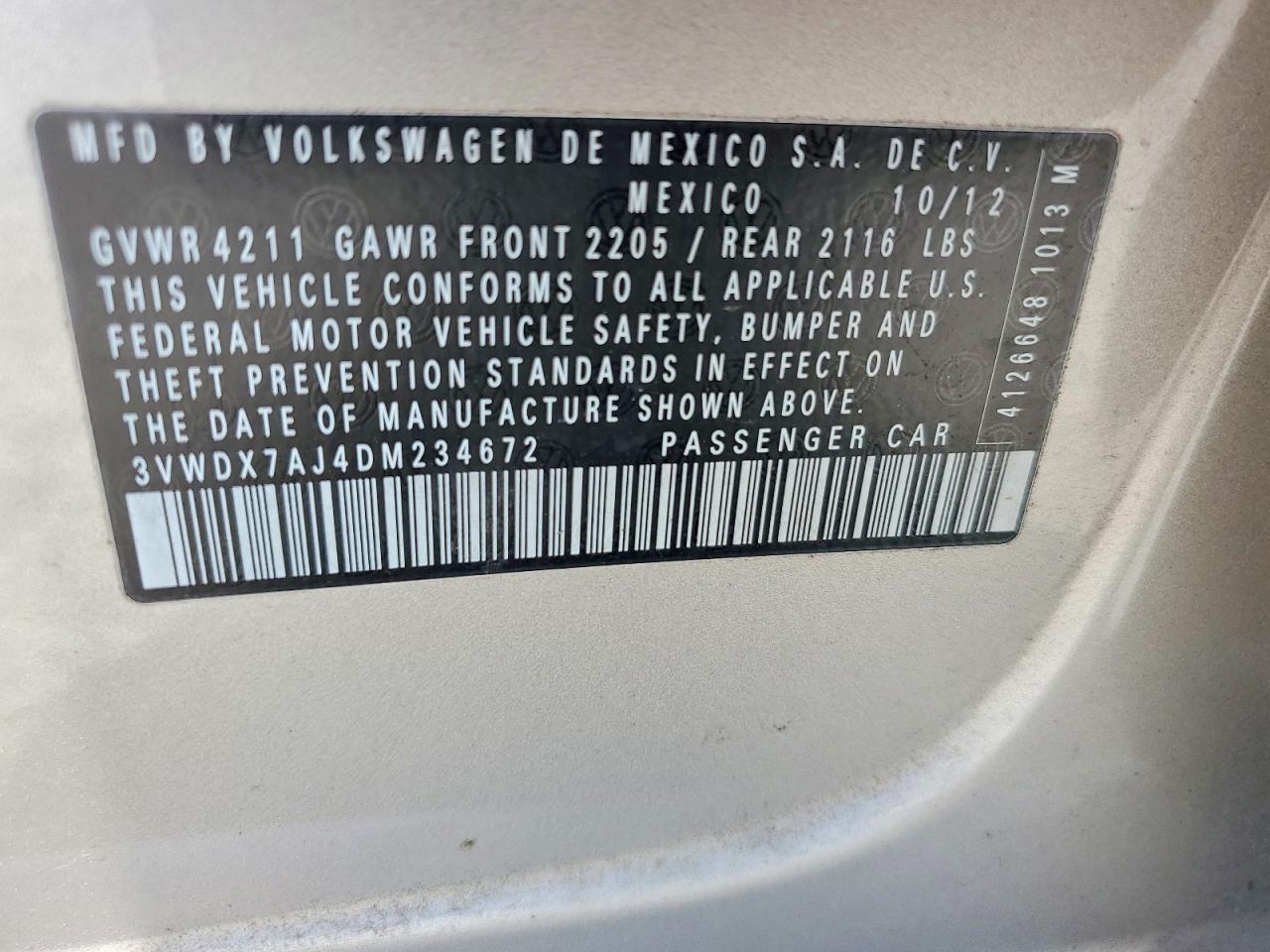 2013 Volkswagen Jetta Se Beige vin: 3VWDX7AJ4DM234672