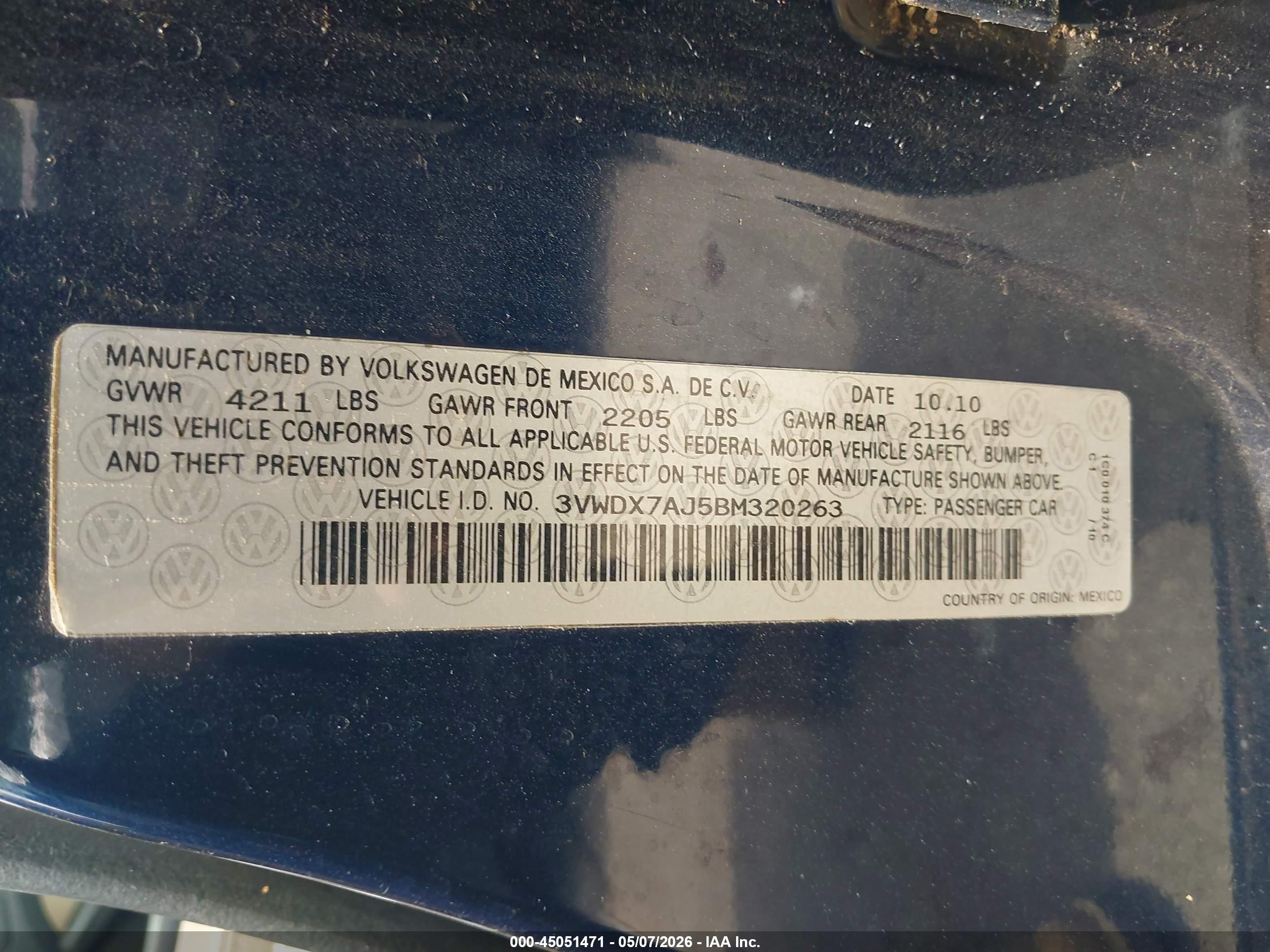 2011 Volkswagen Jetta 2.5l Se Синий vin: 3VWDX7AJ5BM320263