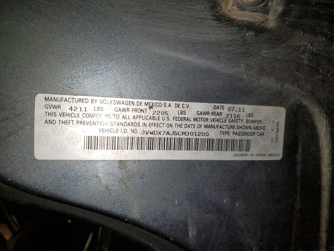 2012 Volkswagen Jetta Se Gray vin: 3VWDX7AJ5CM301200