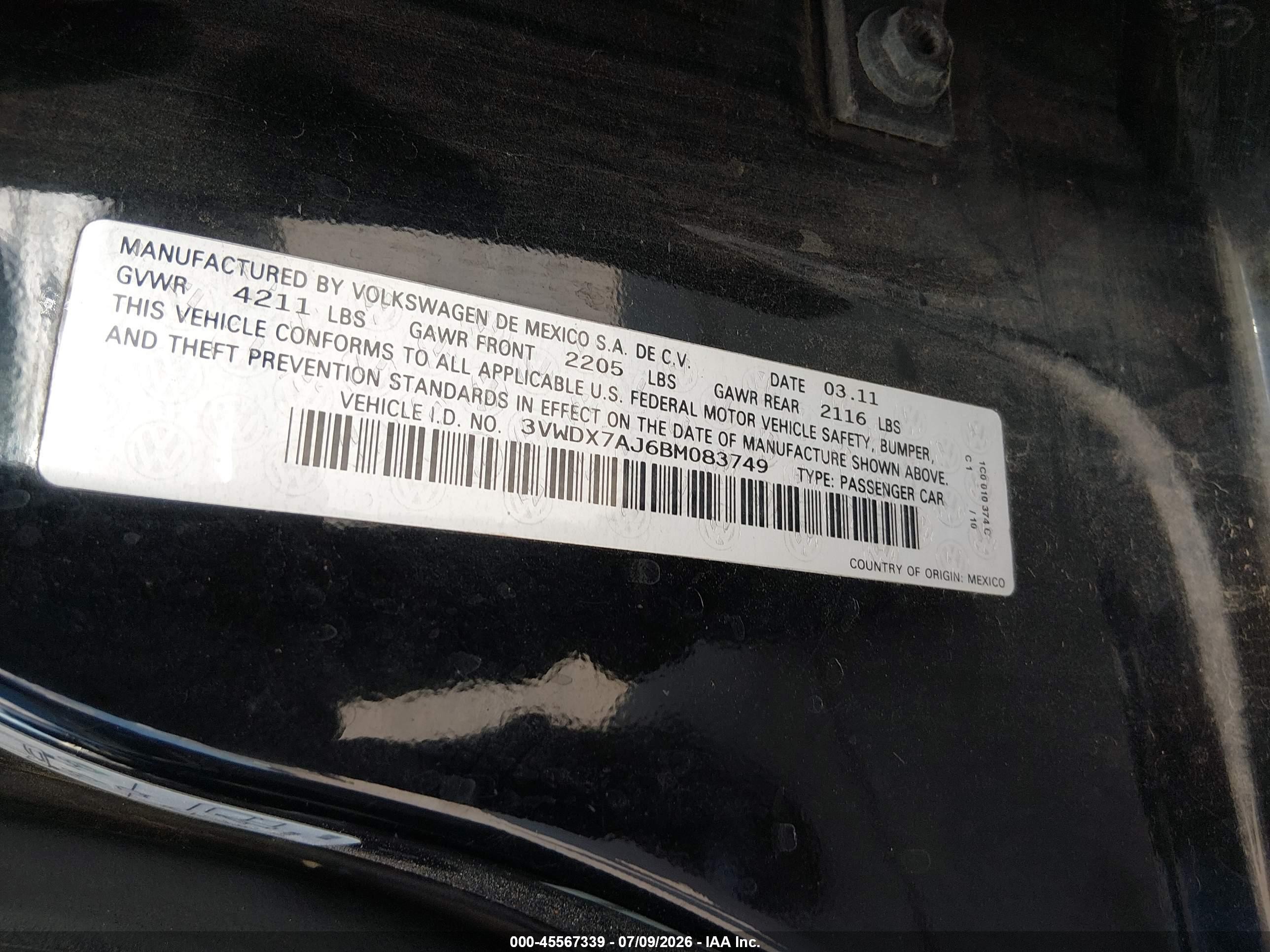 2011 Volkswagen Jetta 2.5l Se Black vin: 3VWDX7AJ6BM083749