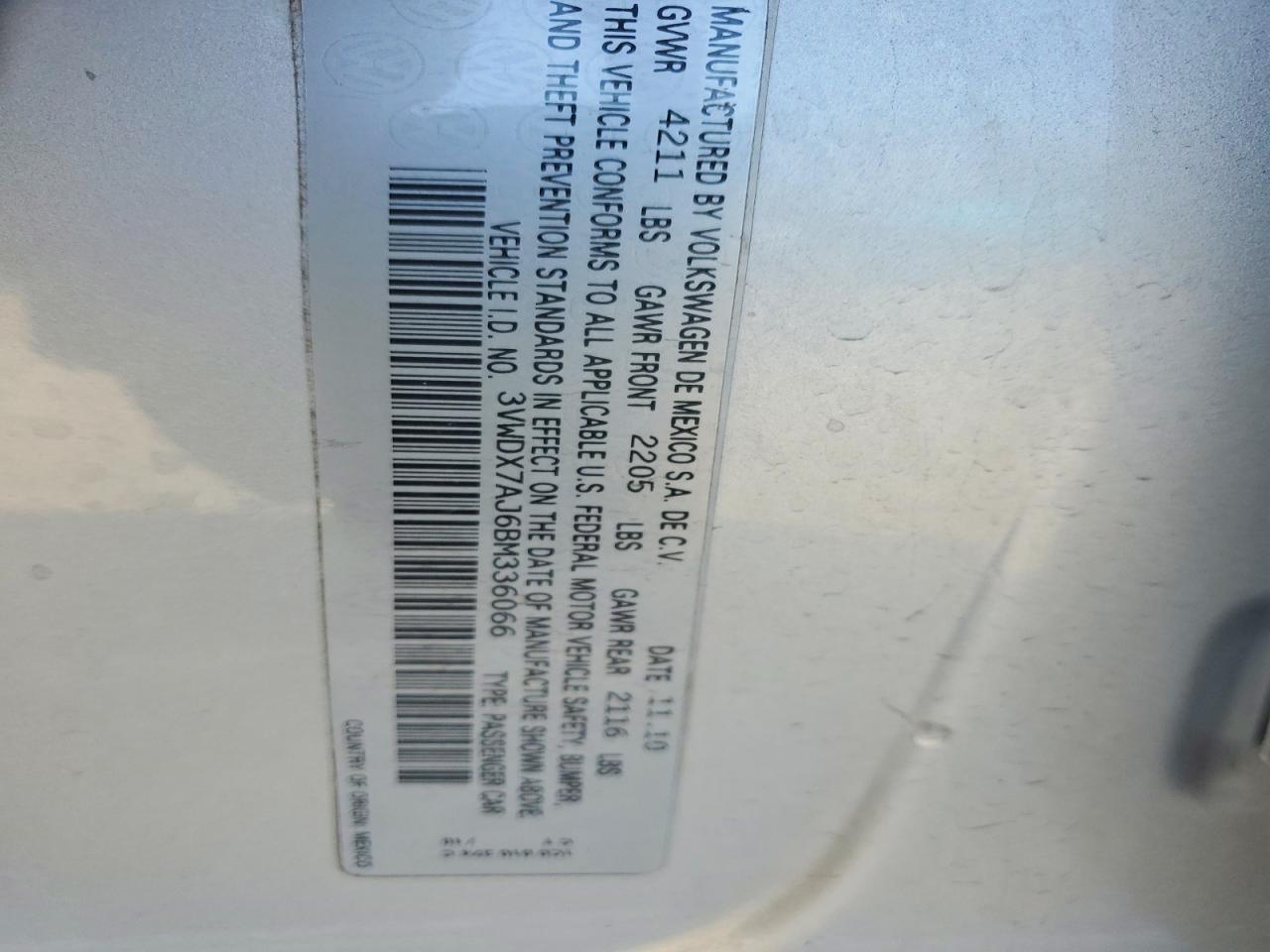 2011 Volkswagen Jetta Se White vin: 3VWDX7AJ6BM336066
