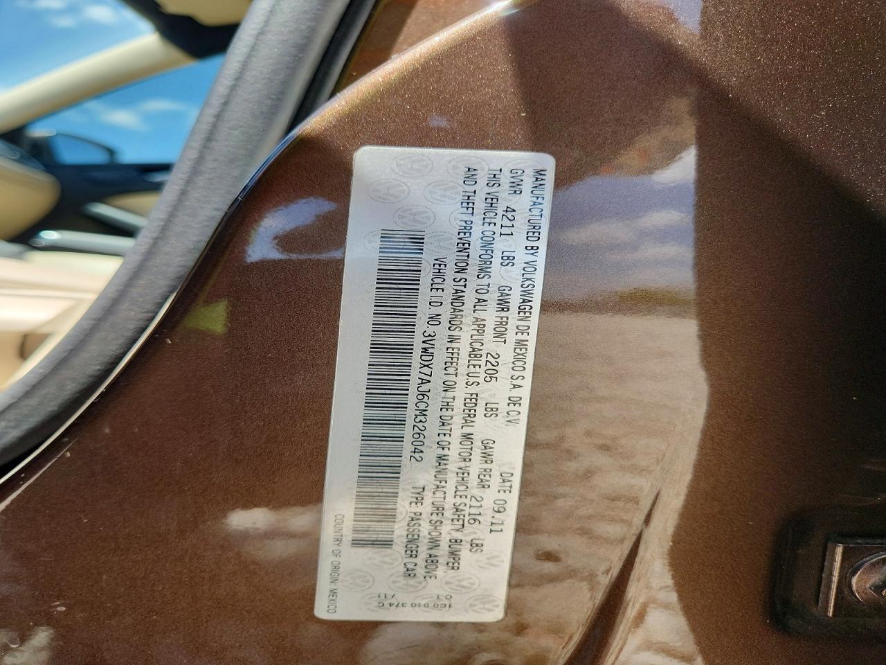 2012 Volkswagen Jetta Se Brown vin: 3VWDX7AJ6CM326042