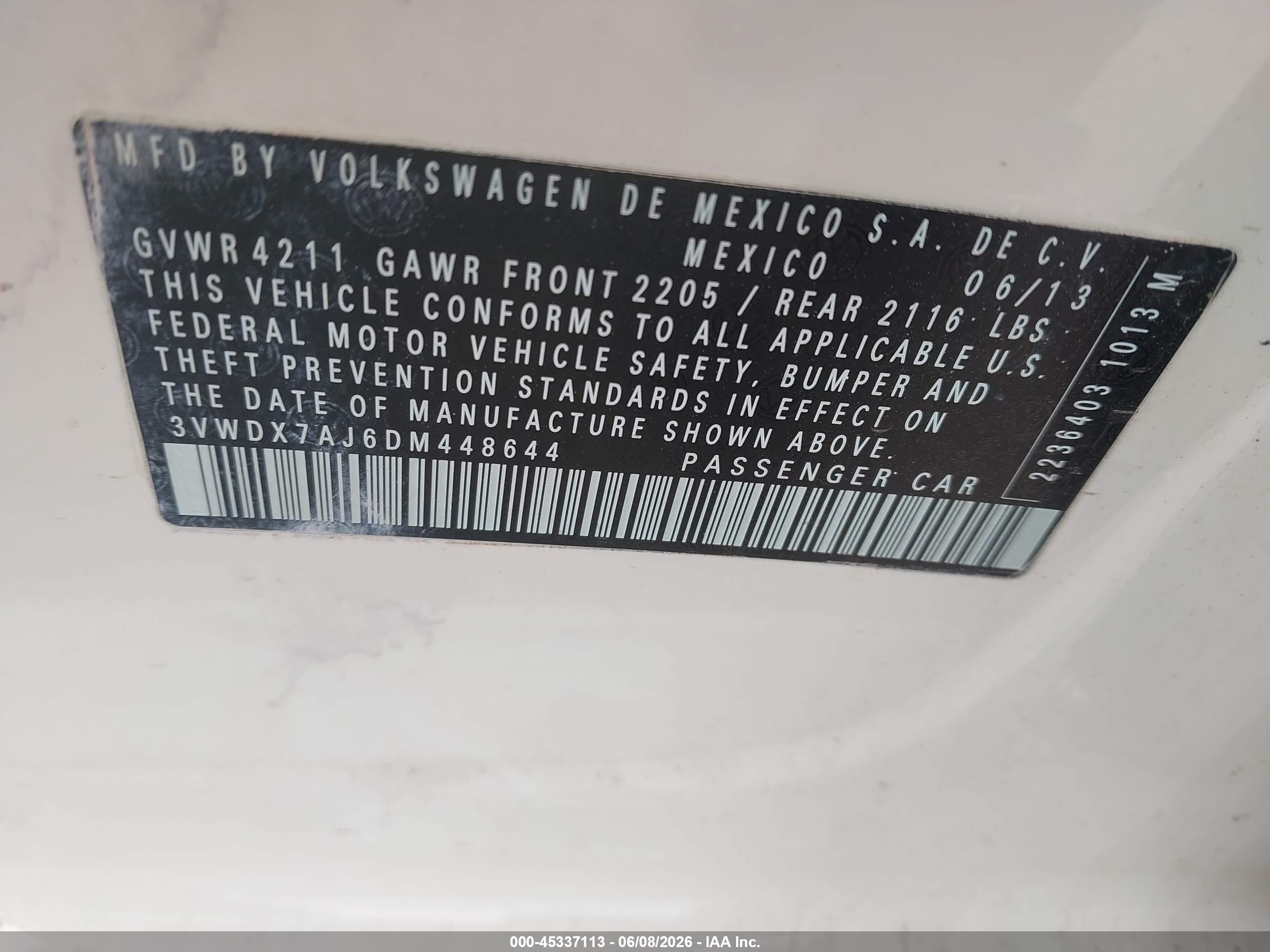2013 Volkswagen Jetta 2.5l Se Белый vin: 3VWDX7AJ6DM448644