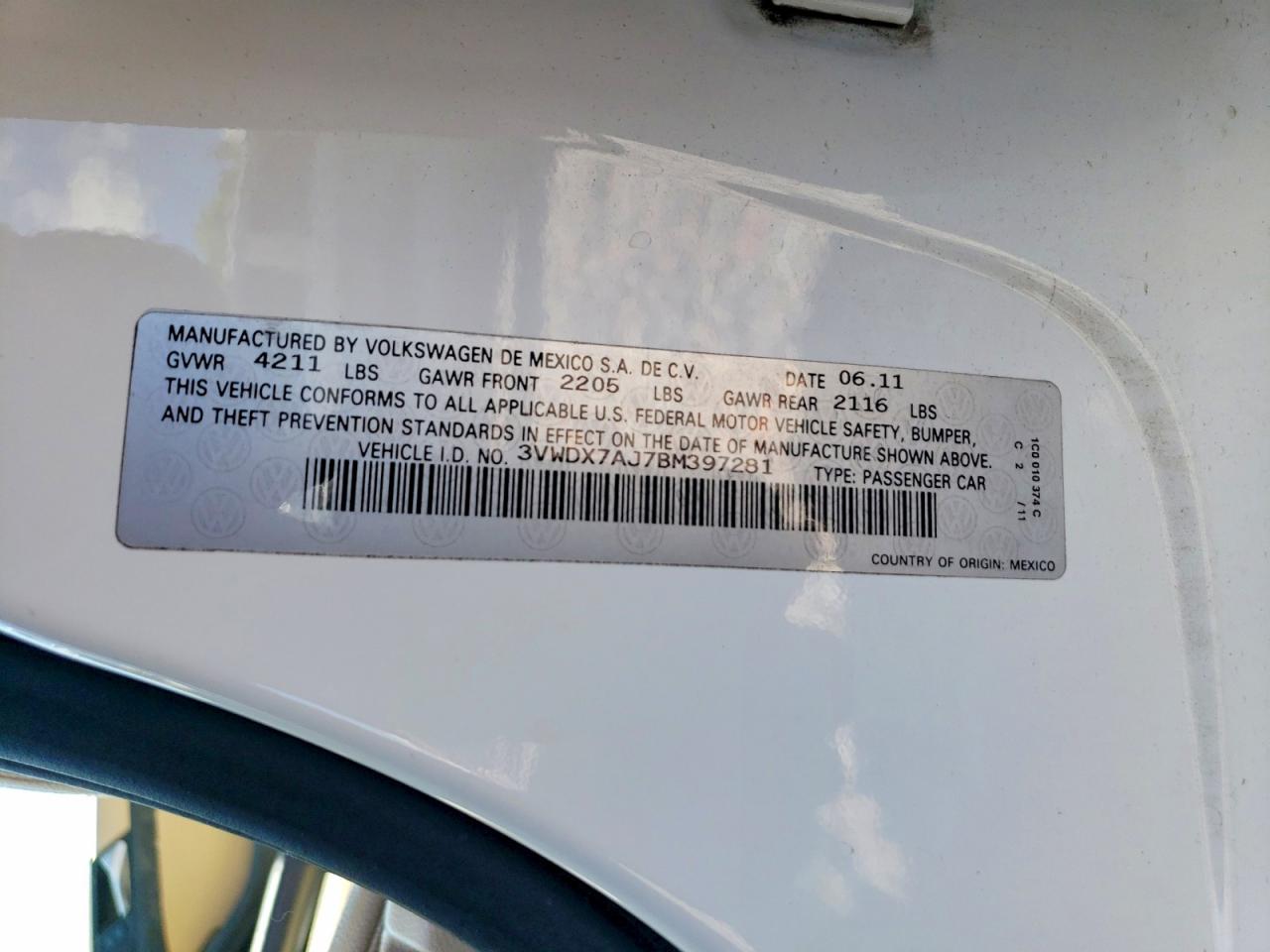 2011 Volkswagen Jetta Se White vin: 3VWDX7AJ7BM397281