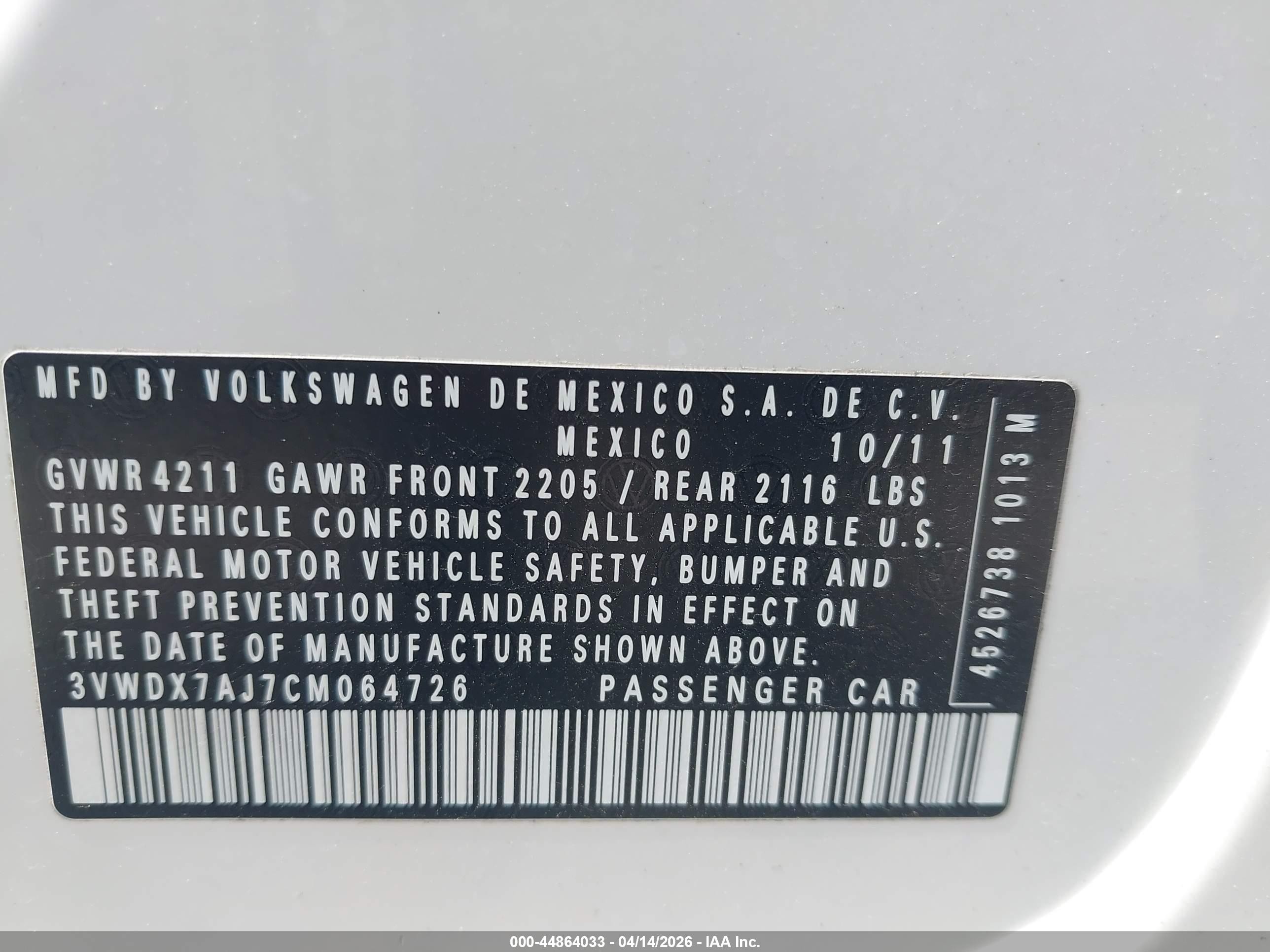 2012 Volkswagen Jetta 2.5l Se White vin: 3VWDX7AJ7CM064726