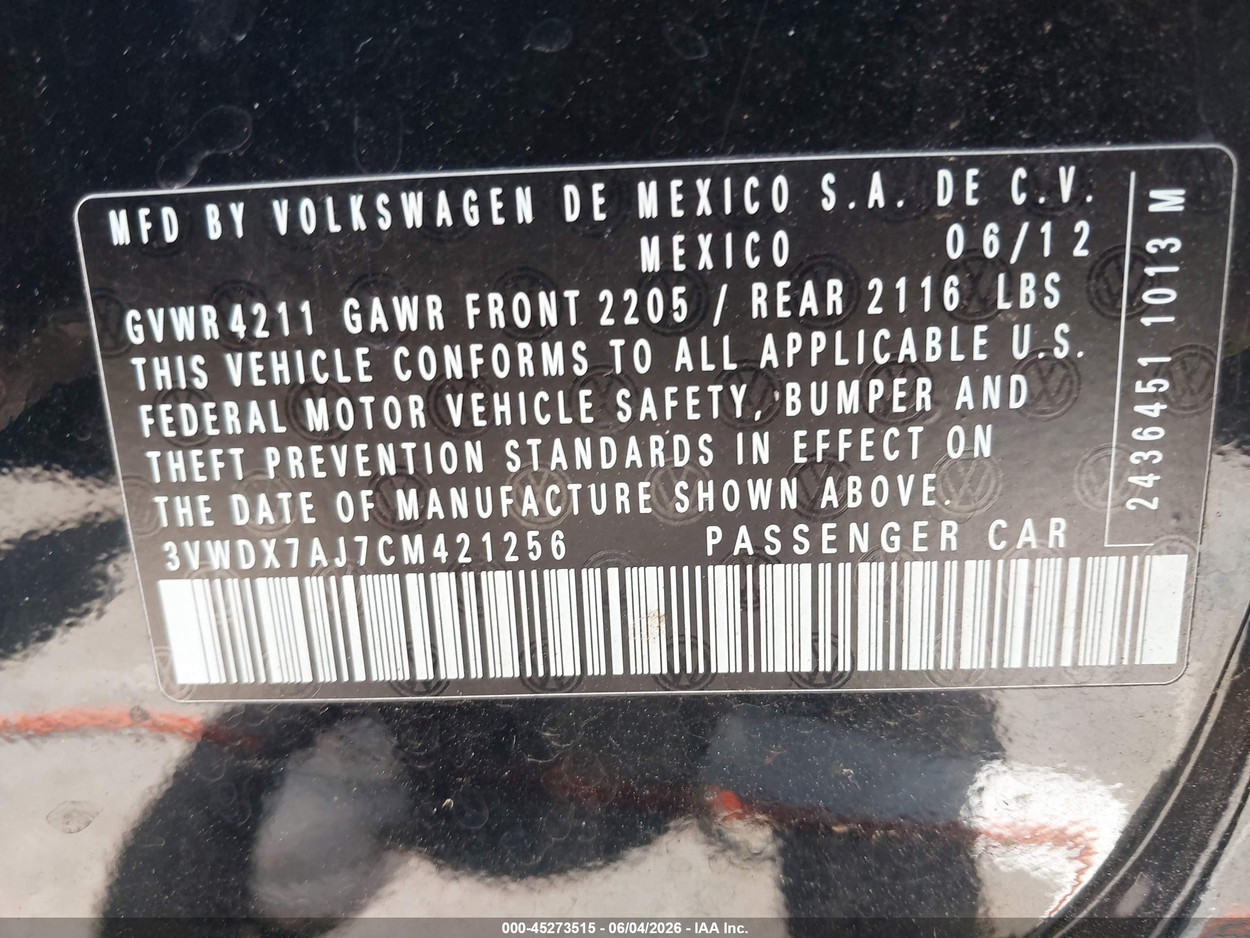 2012 Volkswagen Jetta 2.5l Se Black vin: 3VWDX7AJ7CM421256