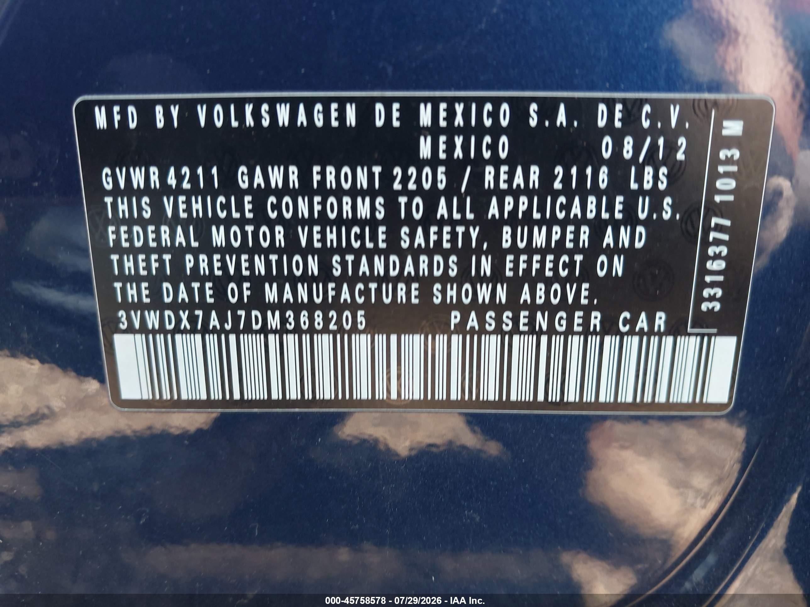 2013 Volkswagen Jetta 2.5l Se Blue vin: 3VWDX7AJ7DM368205