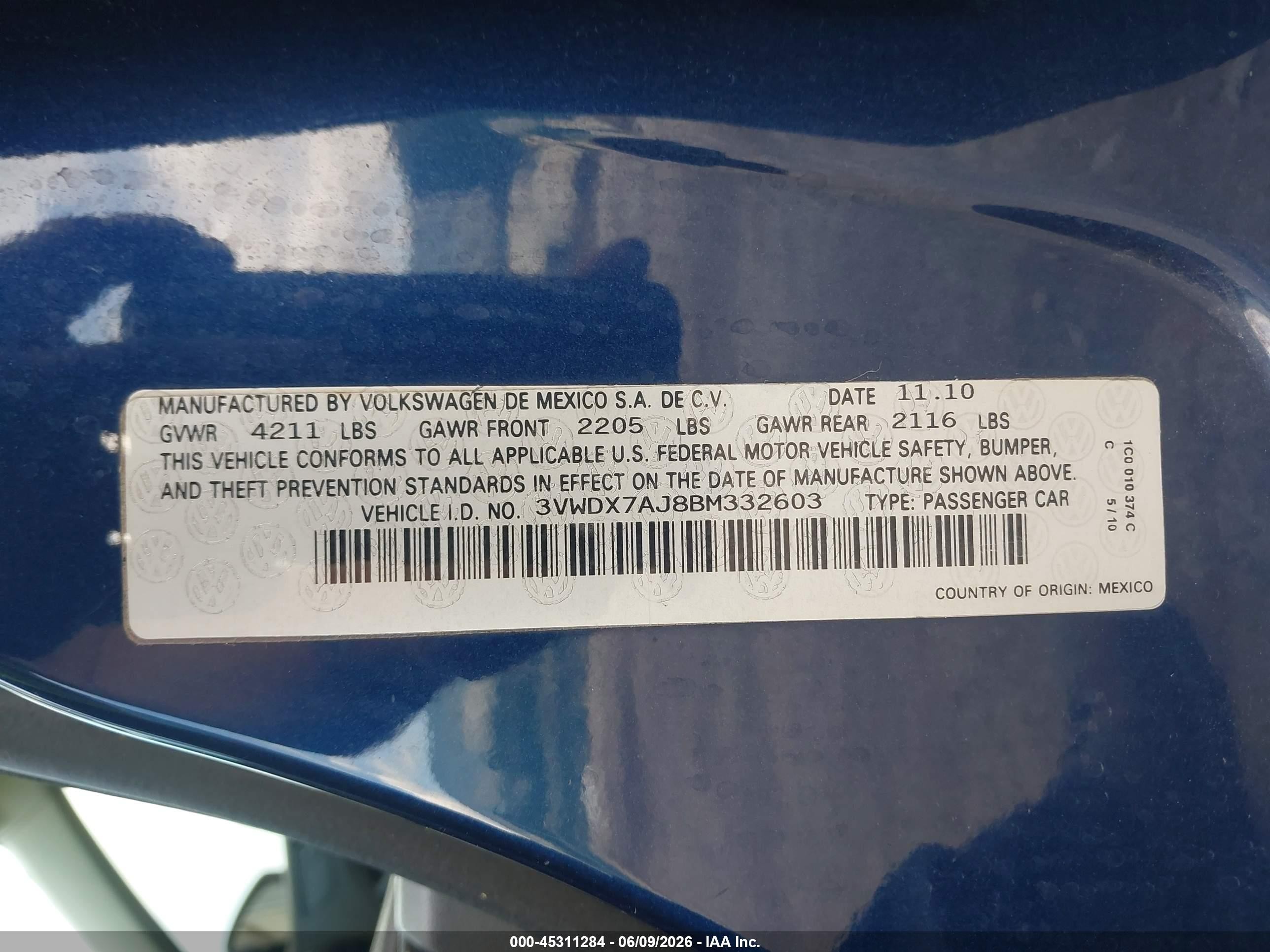 2011 Volkswagen Jetta 2.5l Se Dark Blue vin: 3VWDX7AJ8BM332603