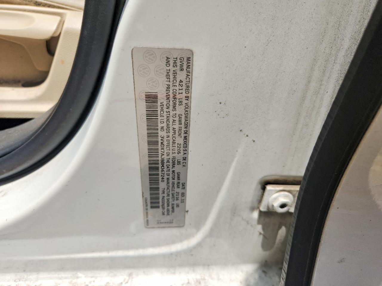 2011 Volkswagen Jetta Se White vin: 3VWDX7AJ8BM367240