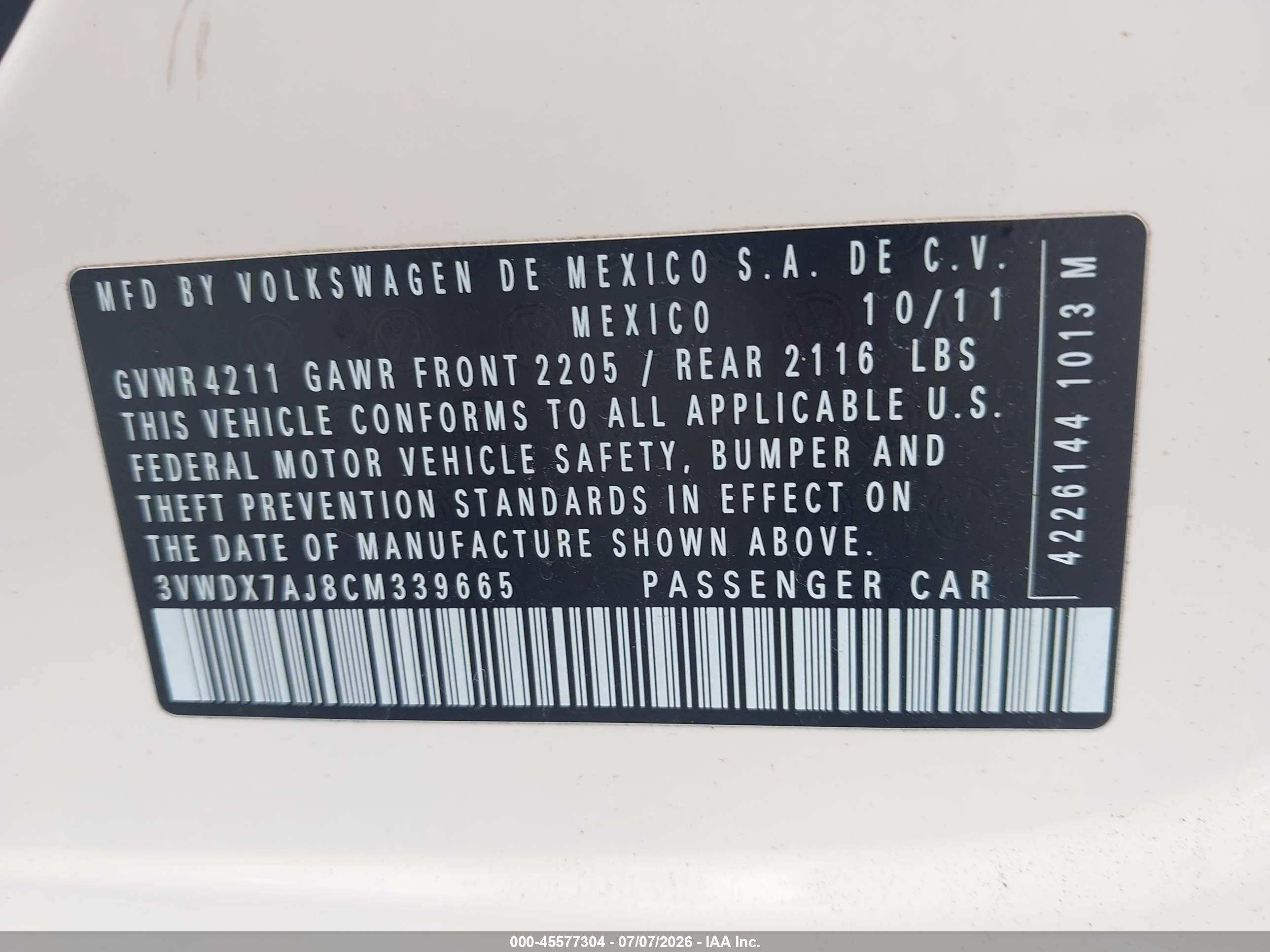 2012 Volkswagen Jetta 2.5l Se White vin: 3VWDX7AJ8CM339665