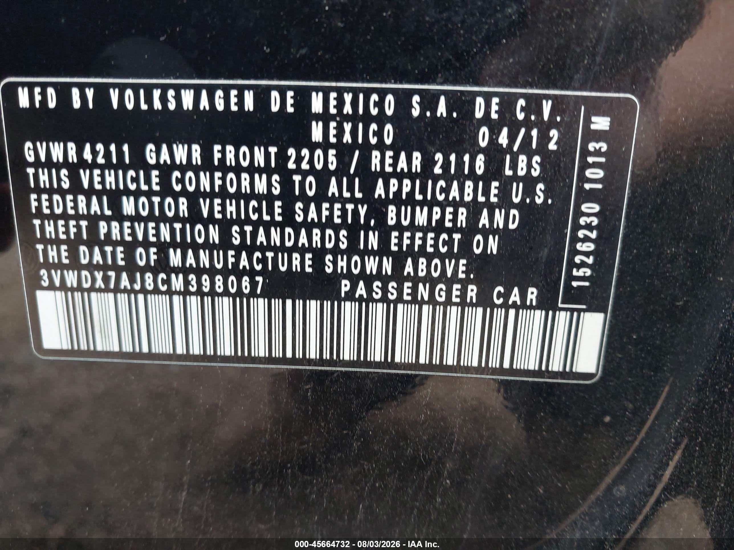 2012 Volkswagen Jetta 2.5l Se Black vin: 3VWDX7AJ8CM398067
