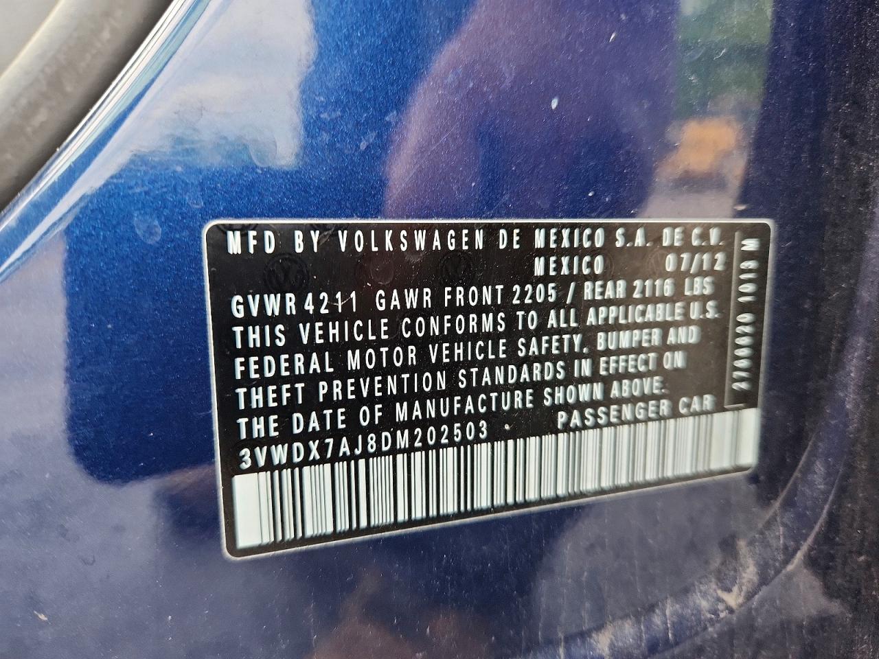 2013 Volkswagen Jetta Se Blue vin: 3VWDX7AJ8DM202503