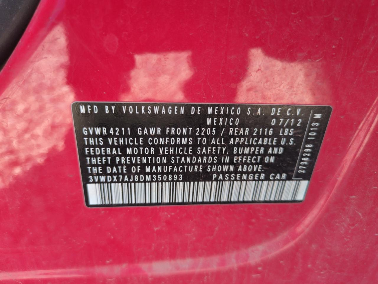 2013 Volkswagen Jetta Se Red vin: 3VWDX7AJ8DM350893