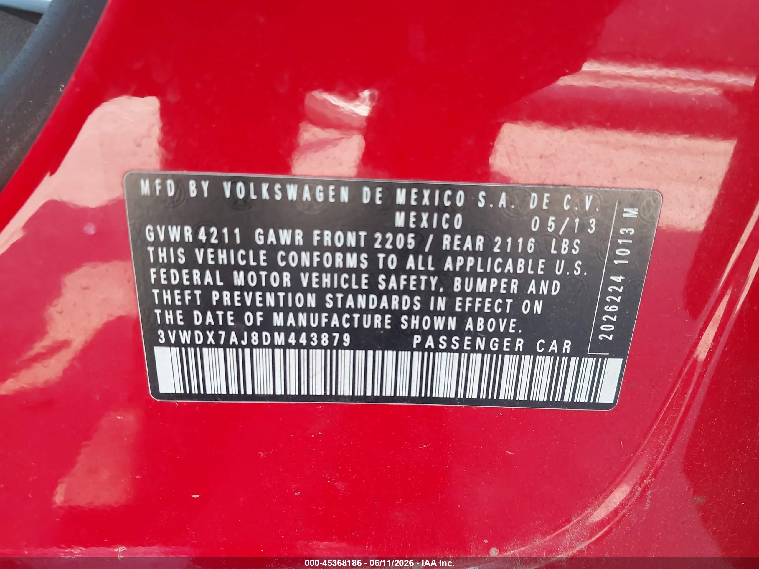 2013 Volkswagen Jetta 2.5l Se Red vin: 3VWDX7AJ8DM443879
