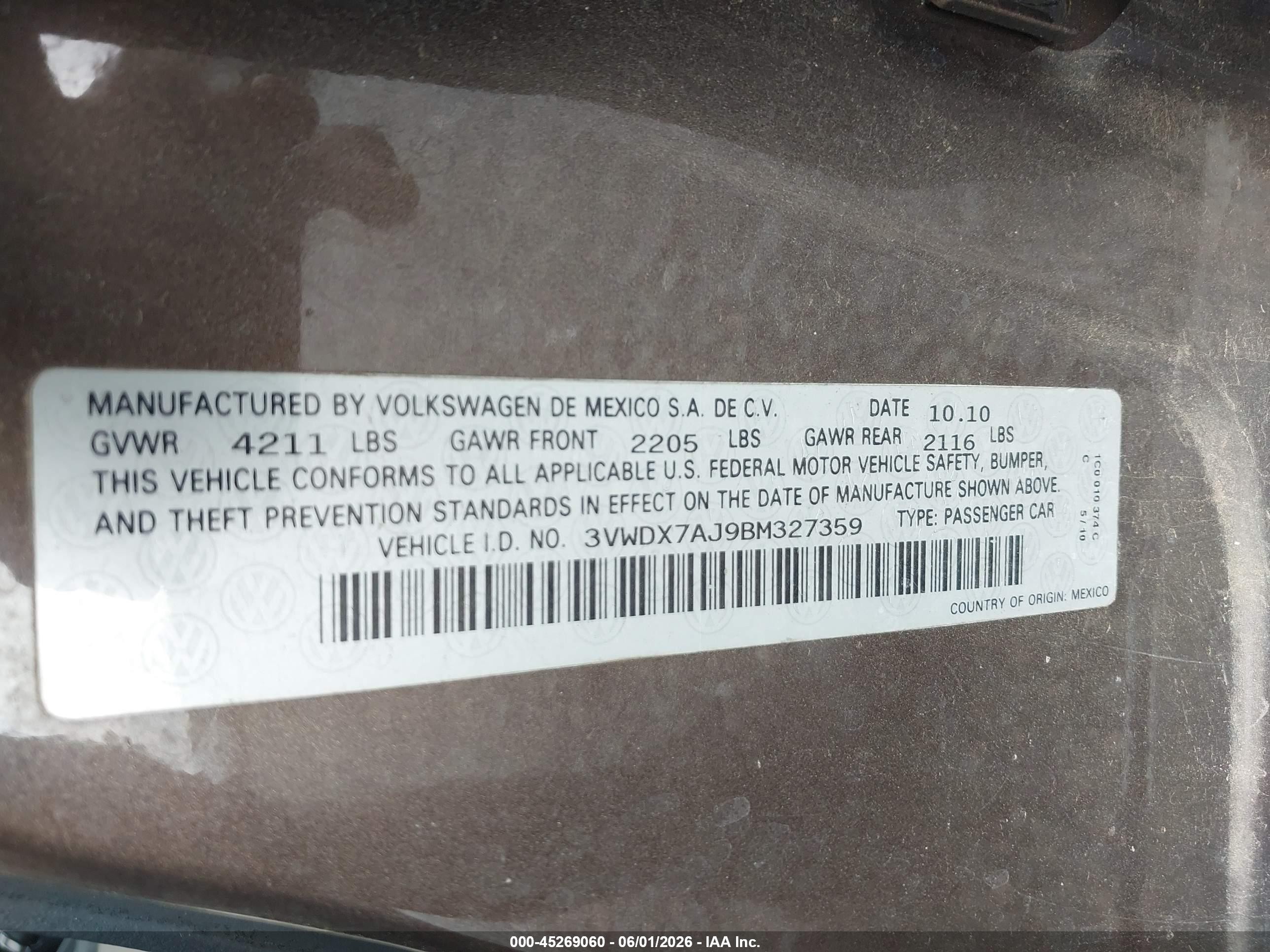 2011 Volkswagen Jetta 2.5l Se Brown vin: 3VWDX7AJ9BM327359